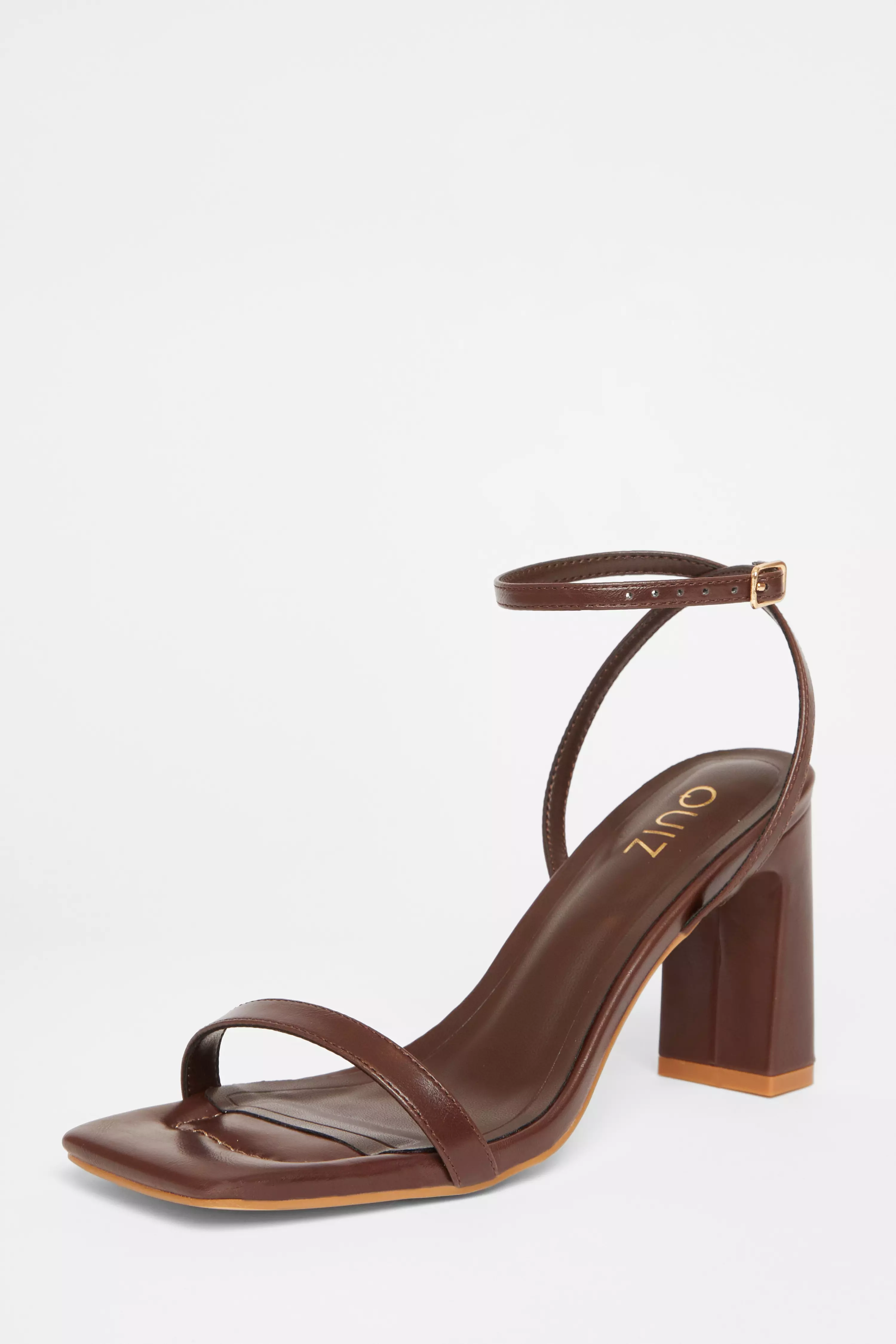 Brown Barely There Block Heels 