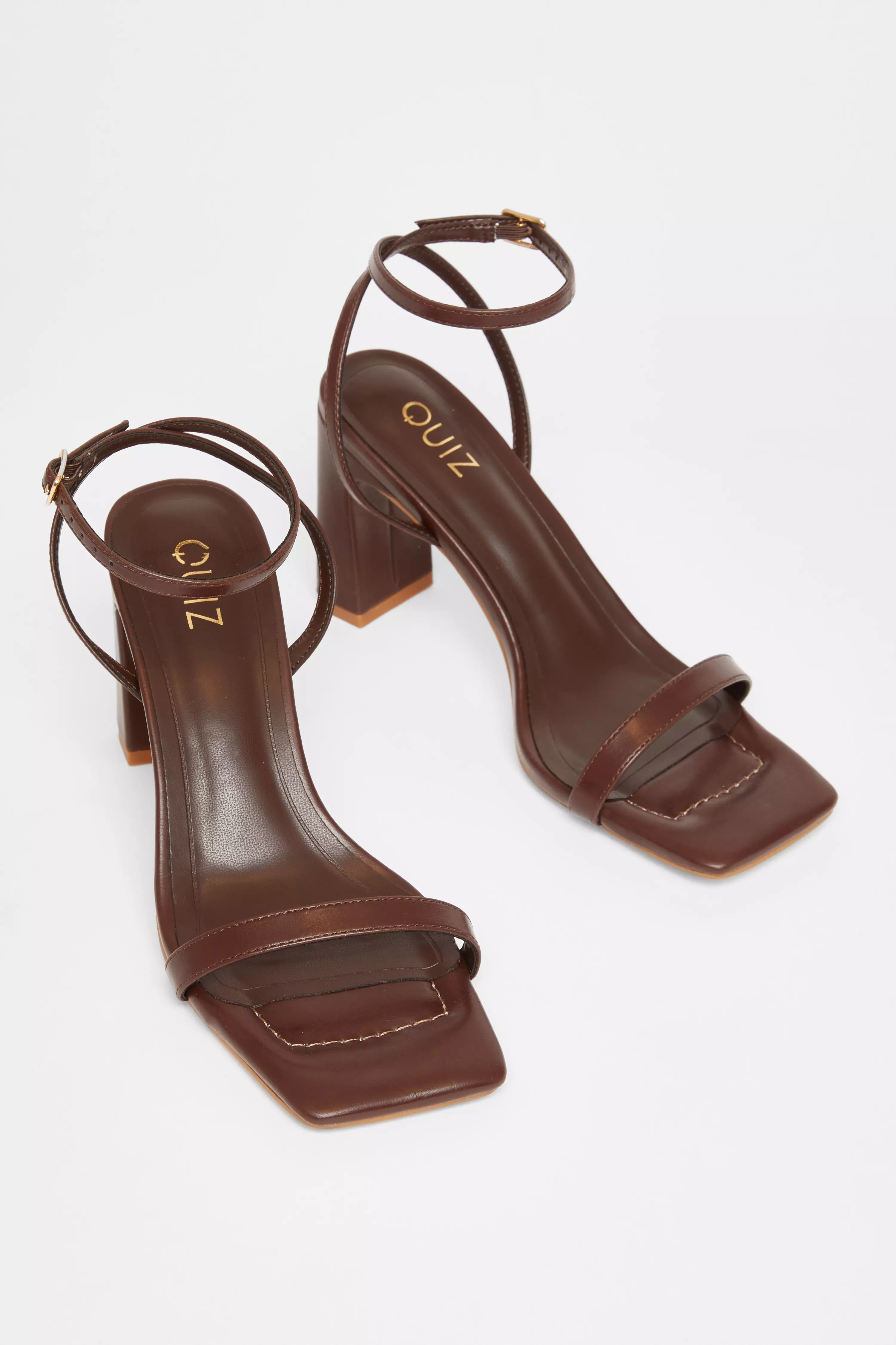 Brown Barely There Block Heels 