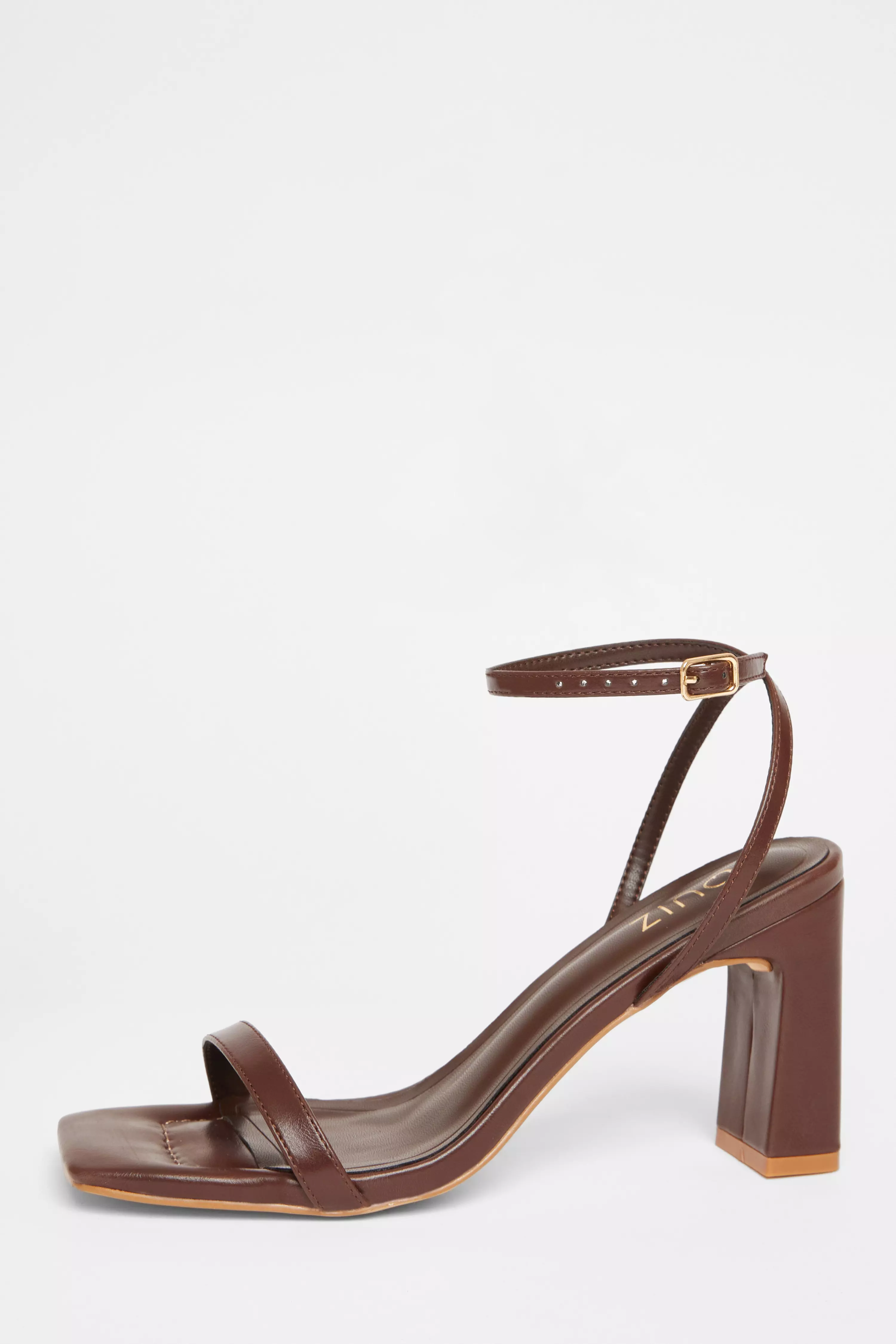 Brown Barely There Block Heels 