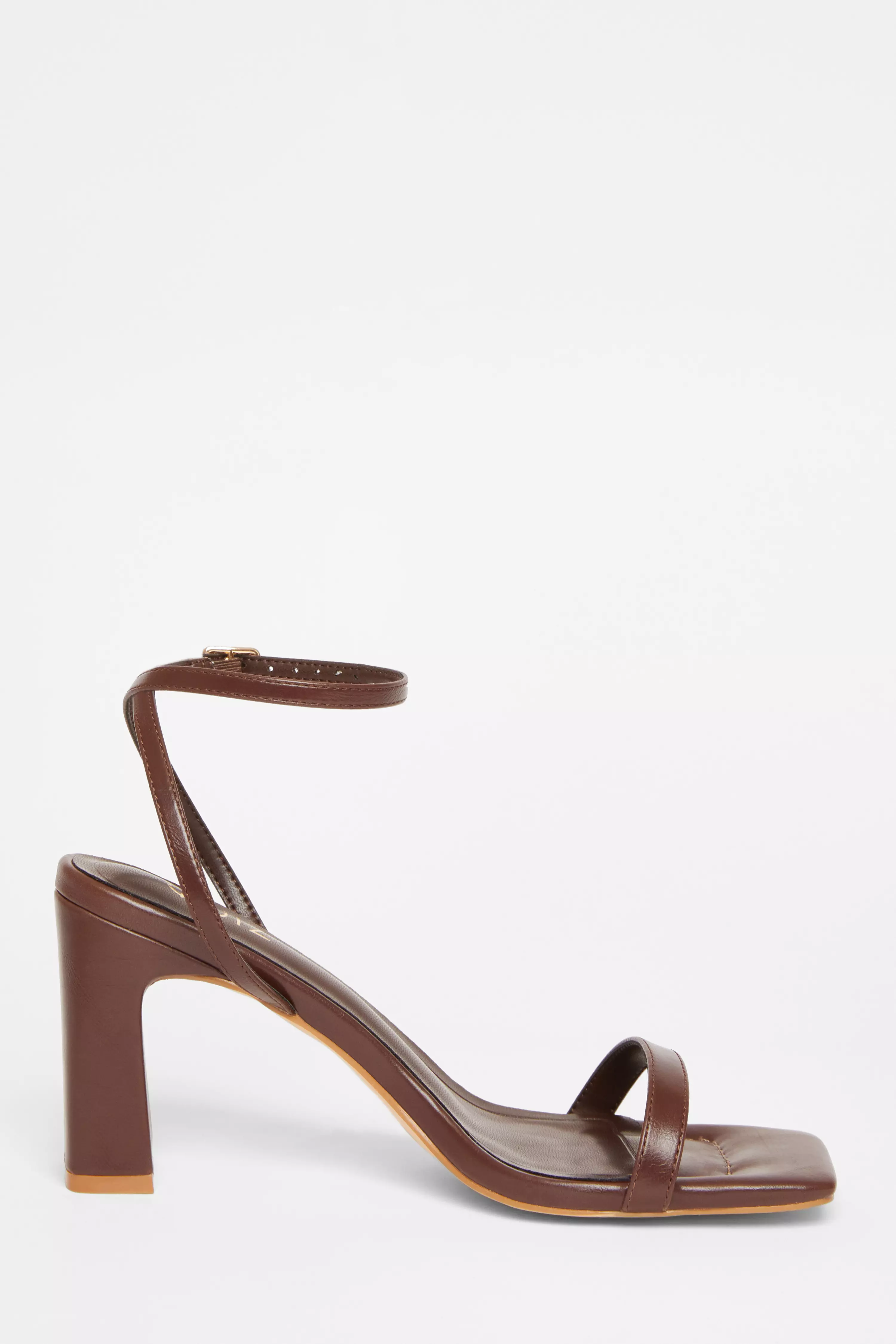 Brown Barely There Block Heels 