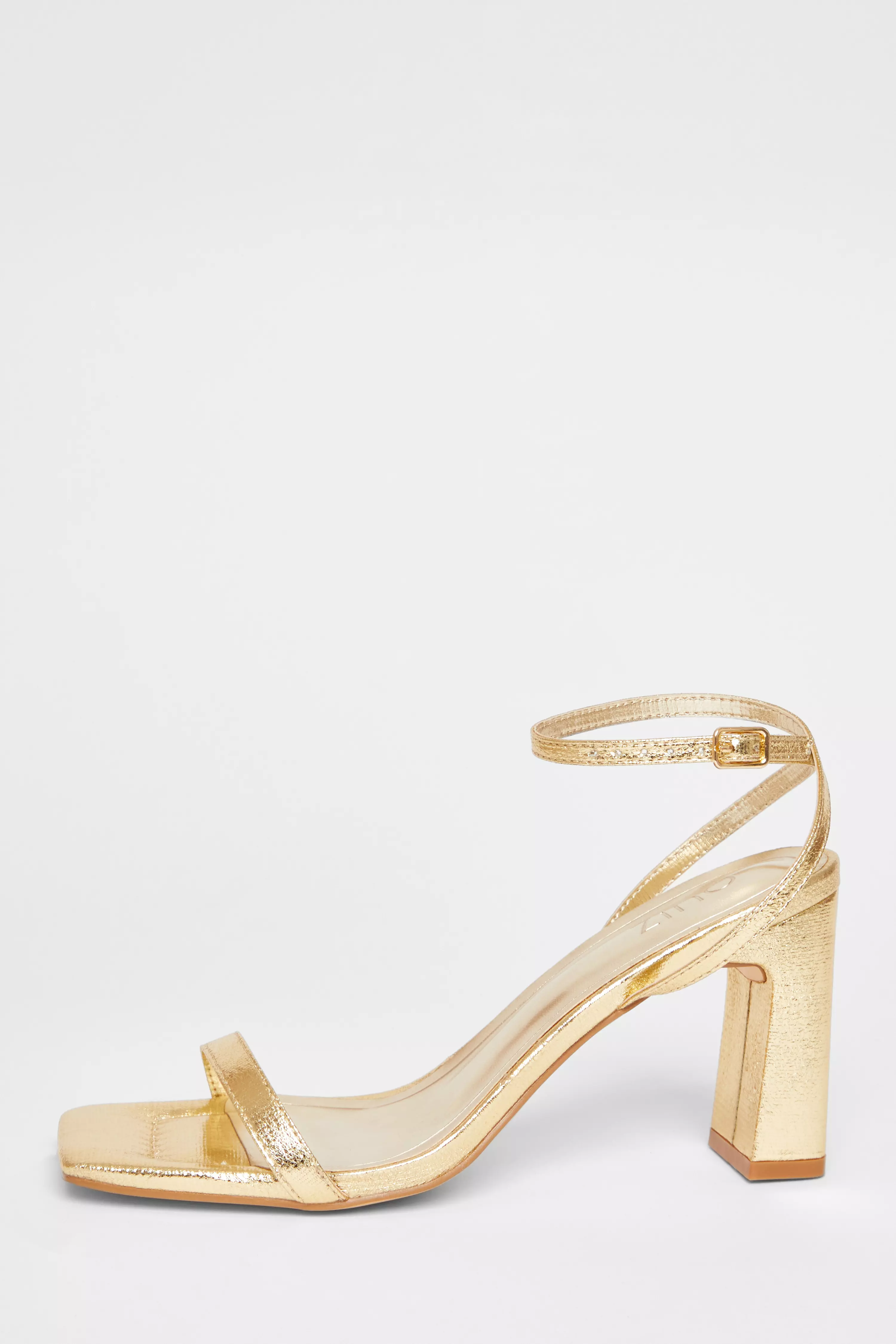 Gold Barely There Block Heels 