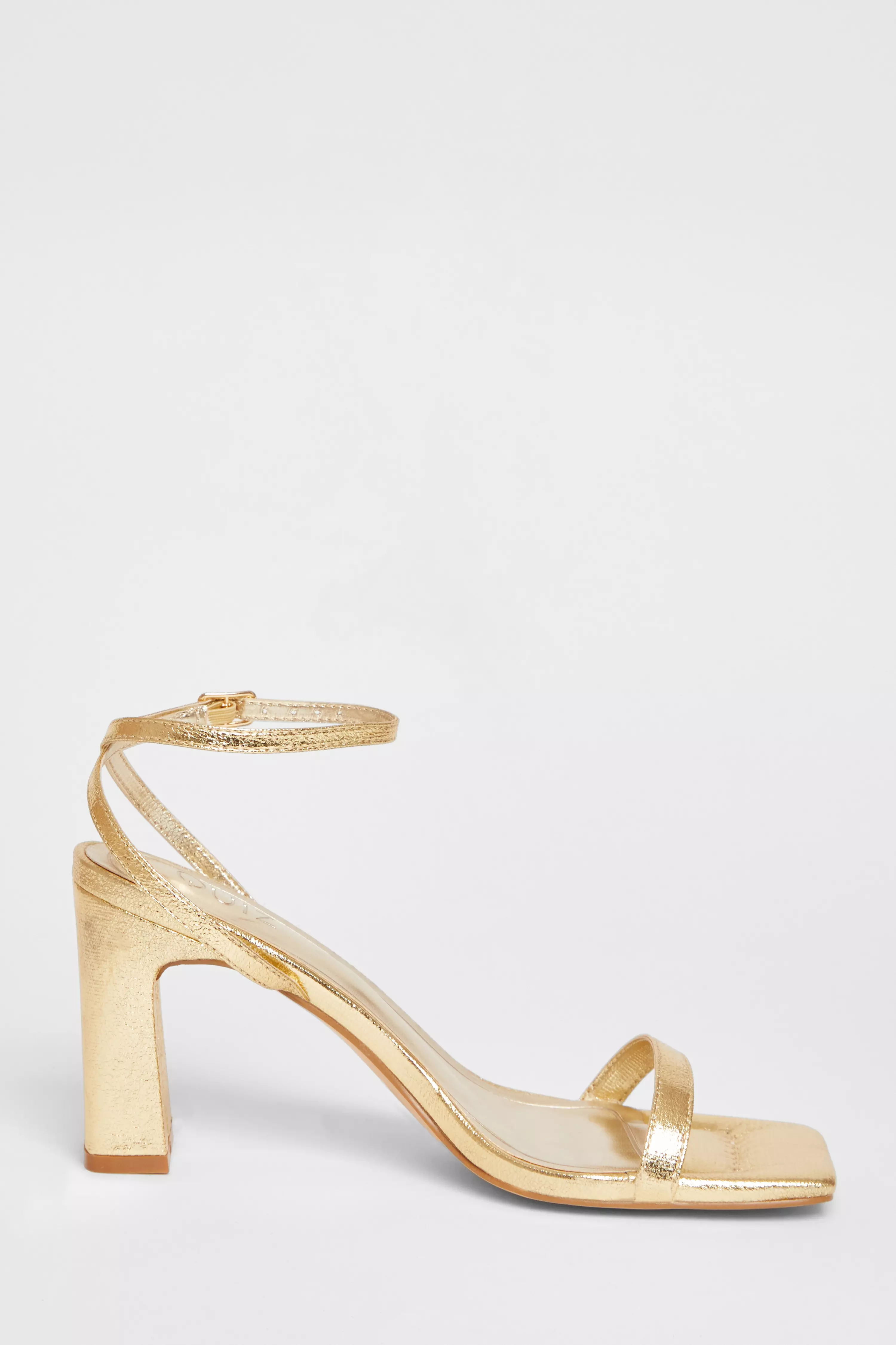 Gold Barely There Block Heels 