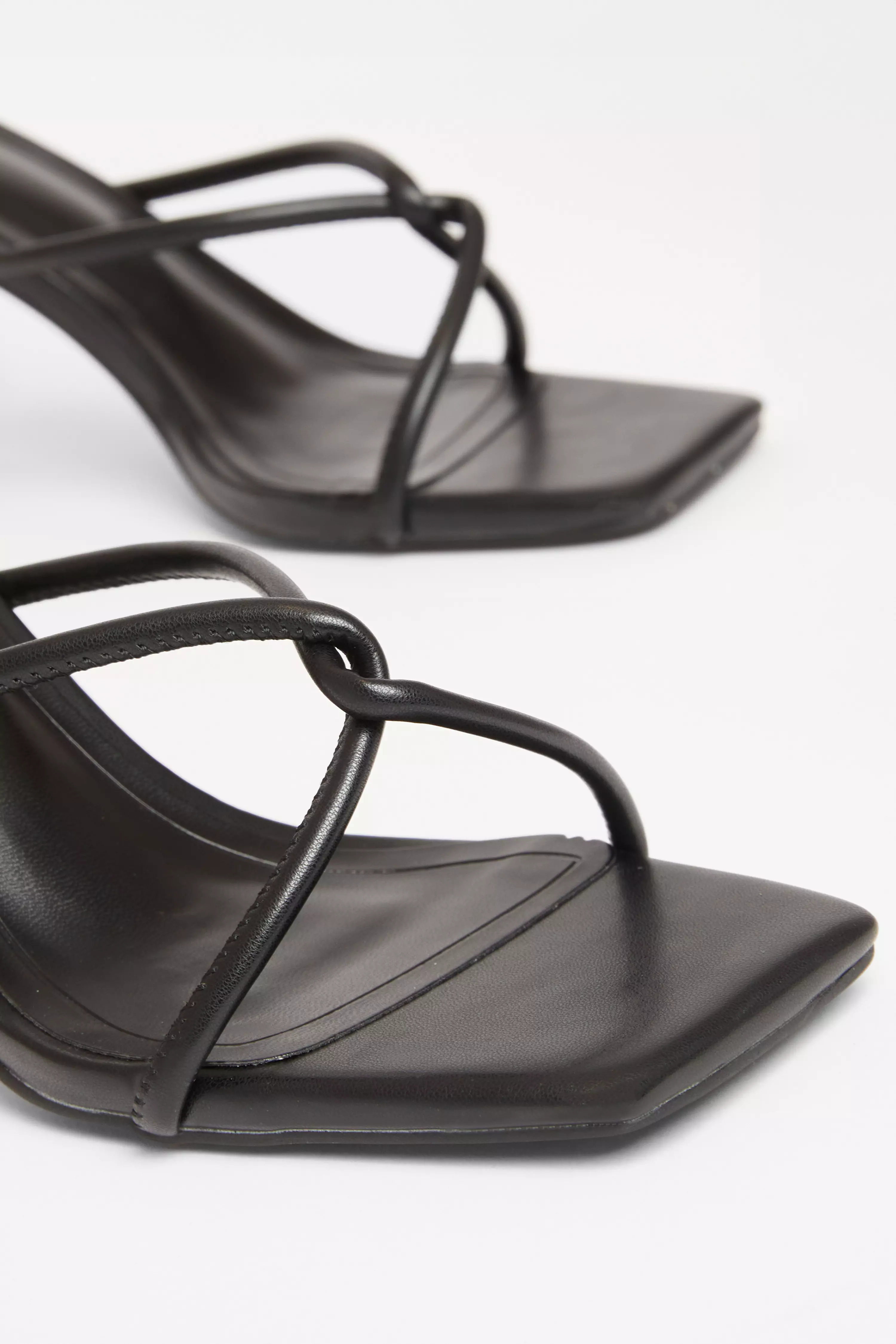 Black Twist Front Strappy Block Heels