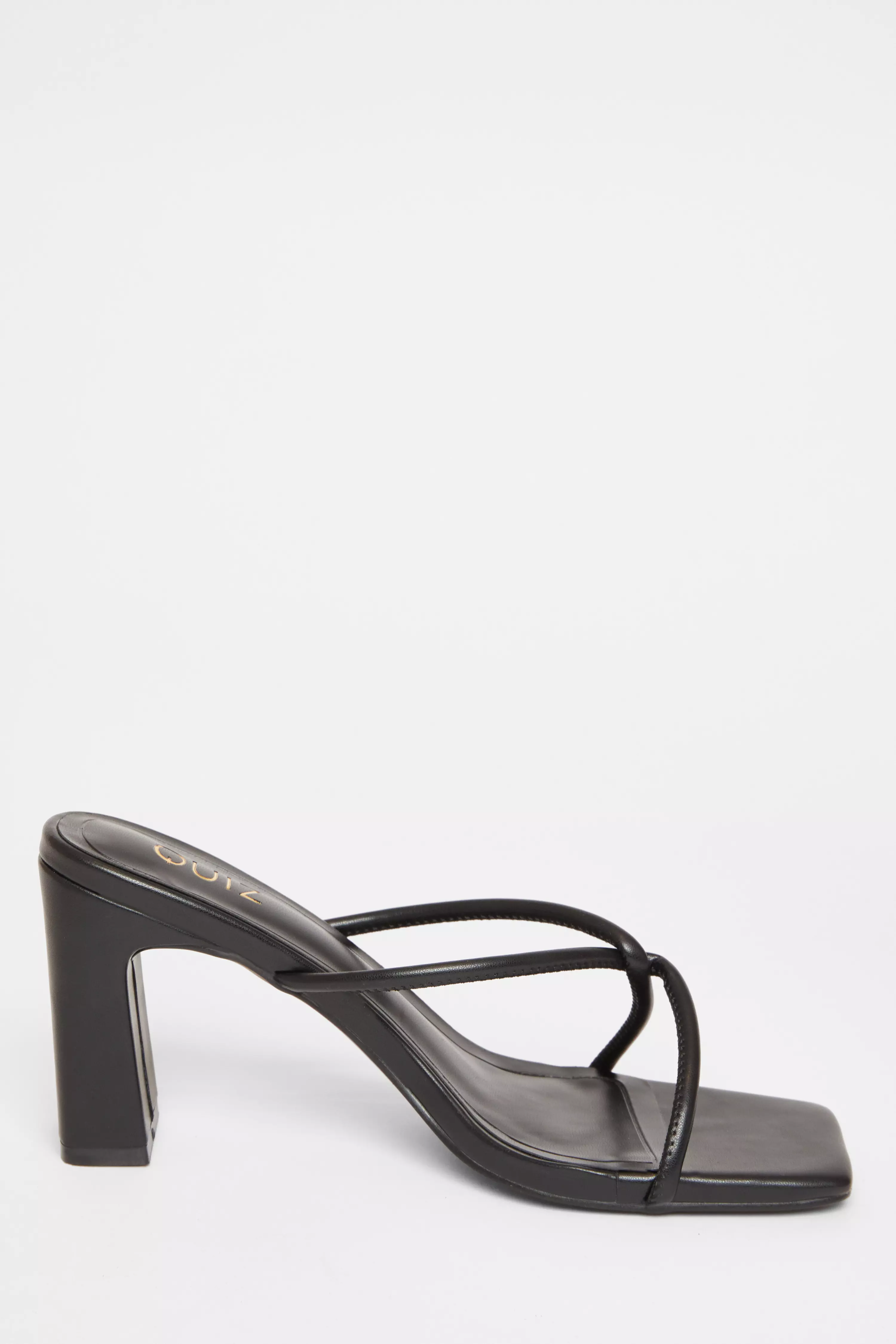 Black Twist Front Strappy Block Heels