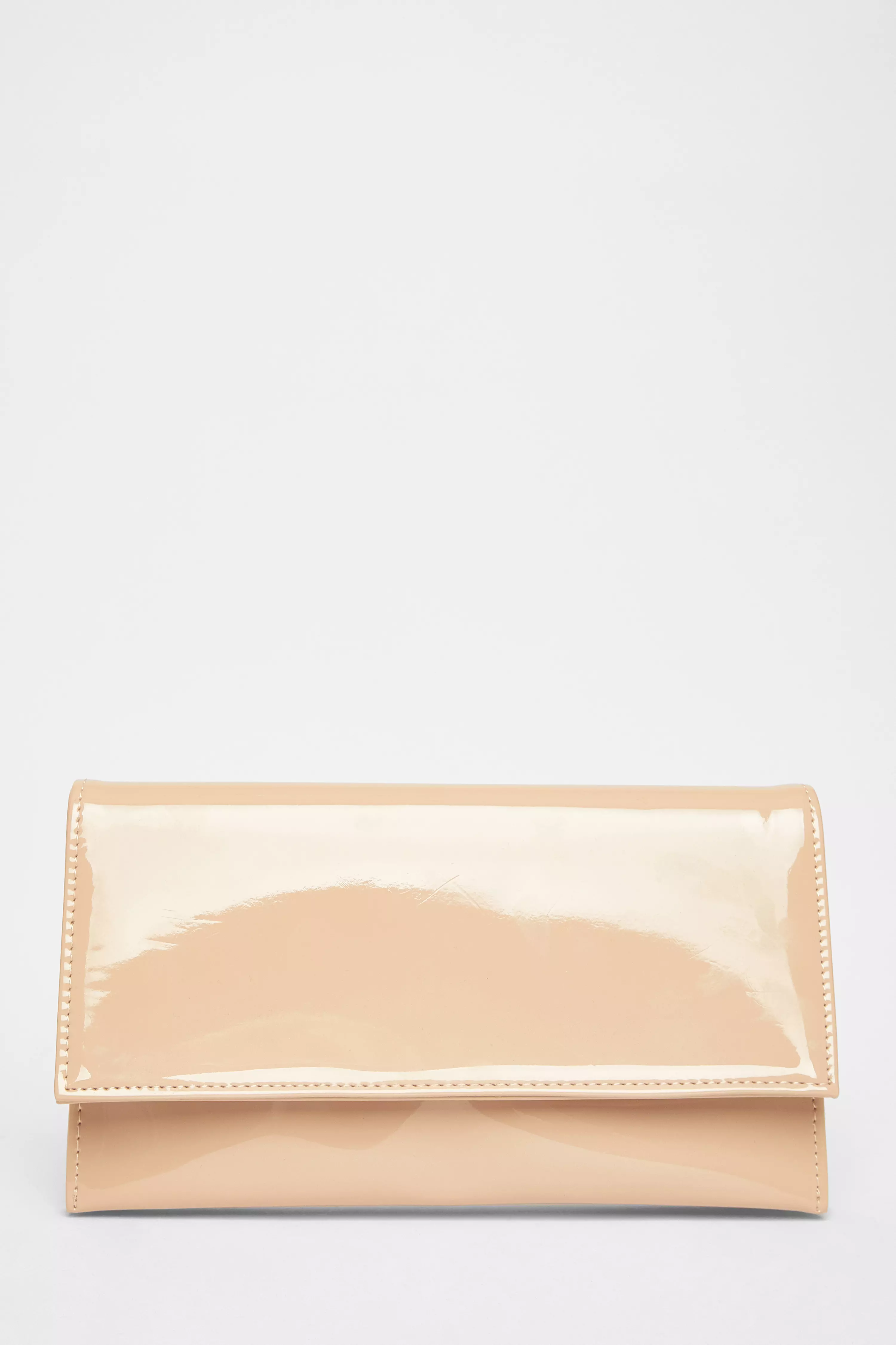 Nude Patent Fold Over Envelope Bag 