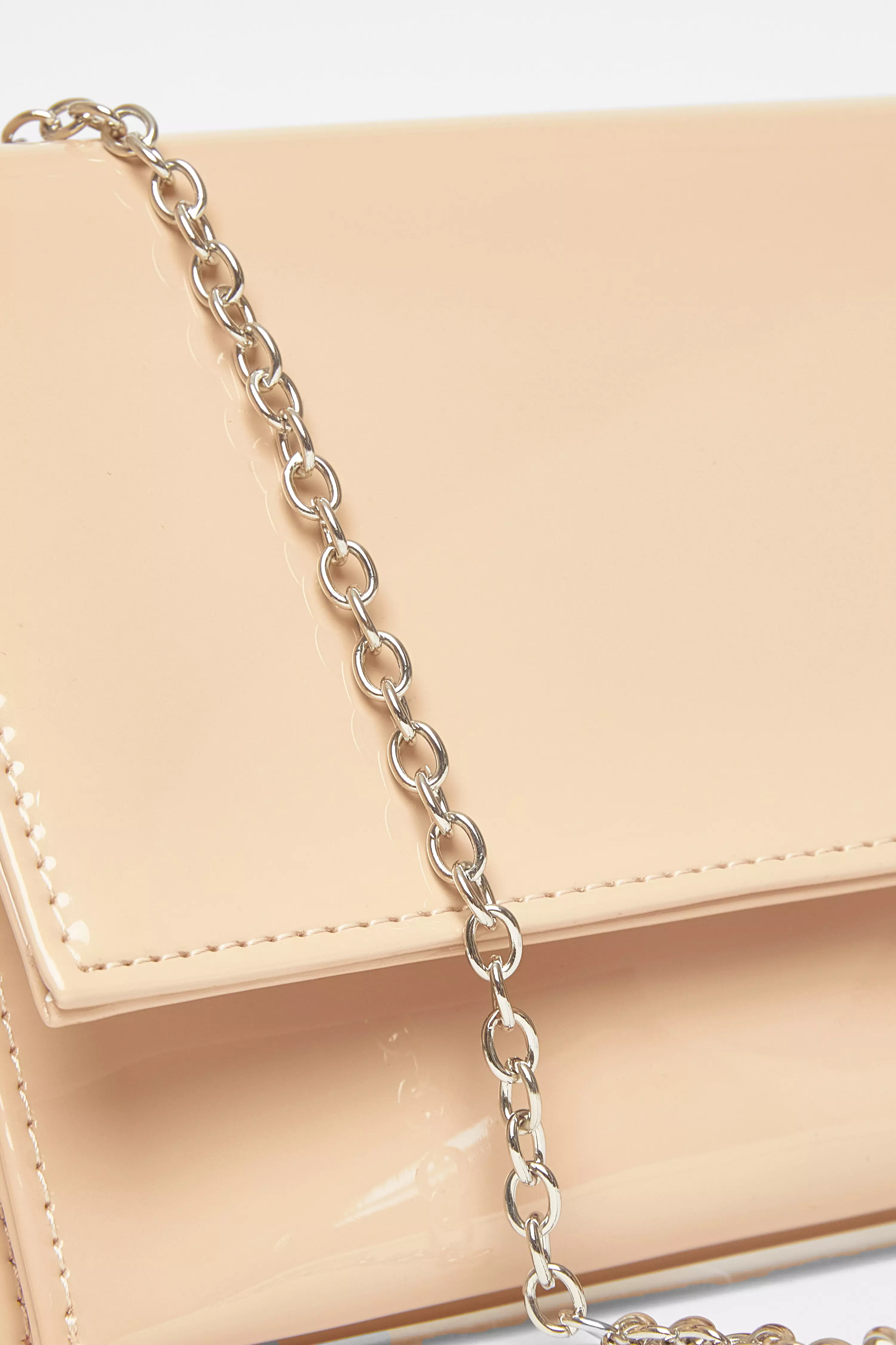 Nude Patent Fold Over Envelope Bag 