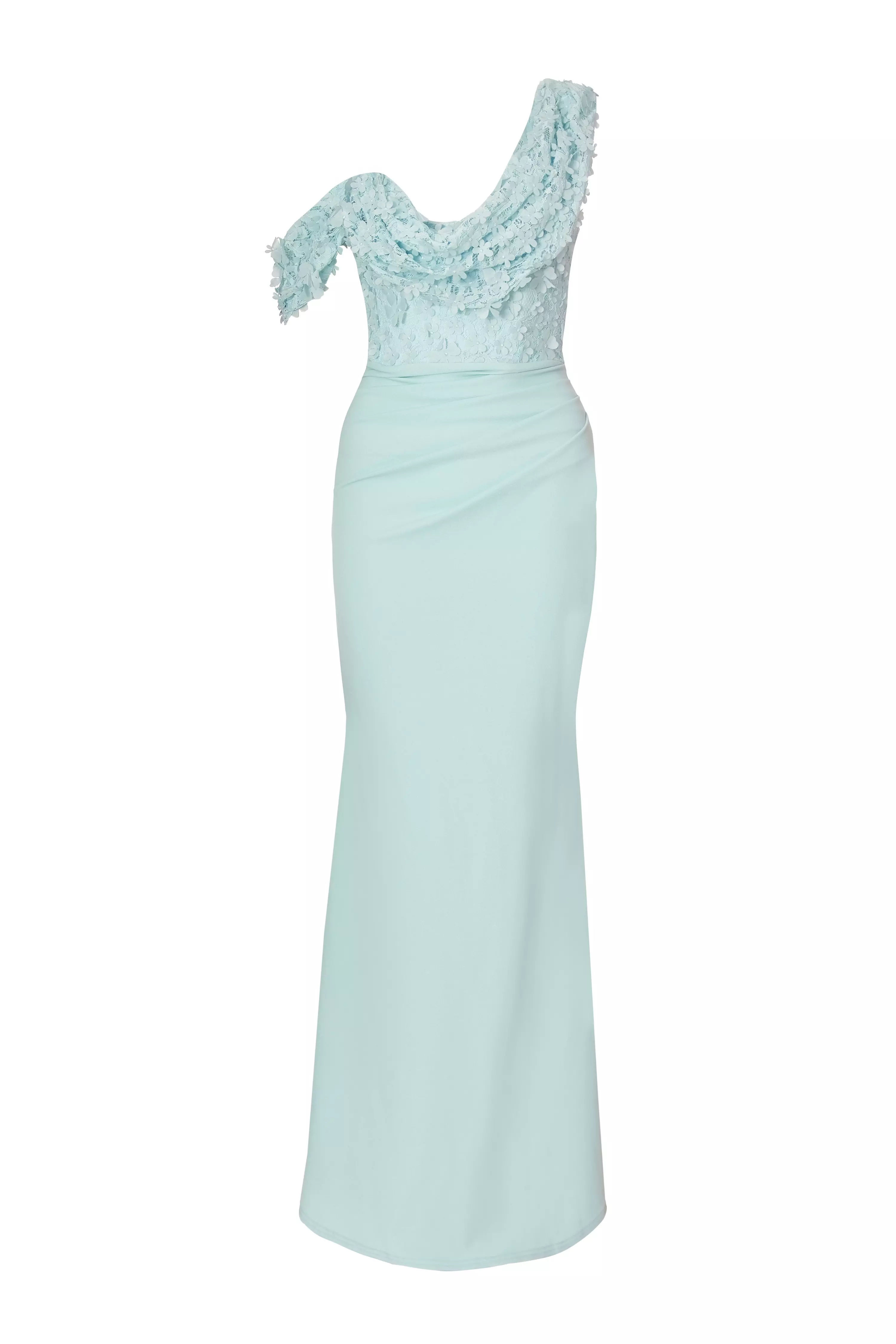 Light Blue Floral Ruched Maxi Dress