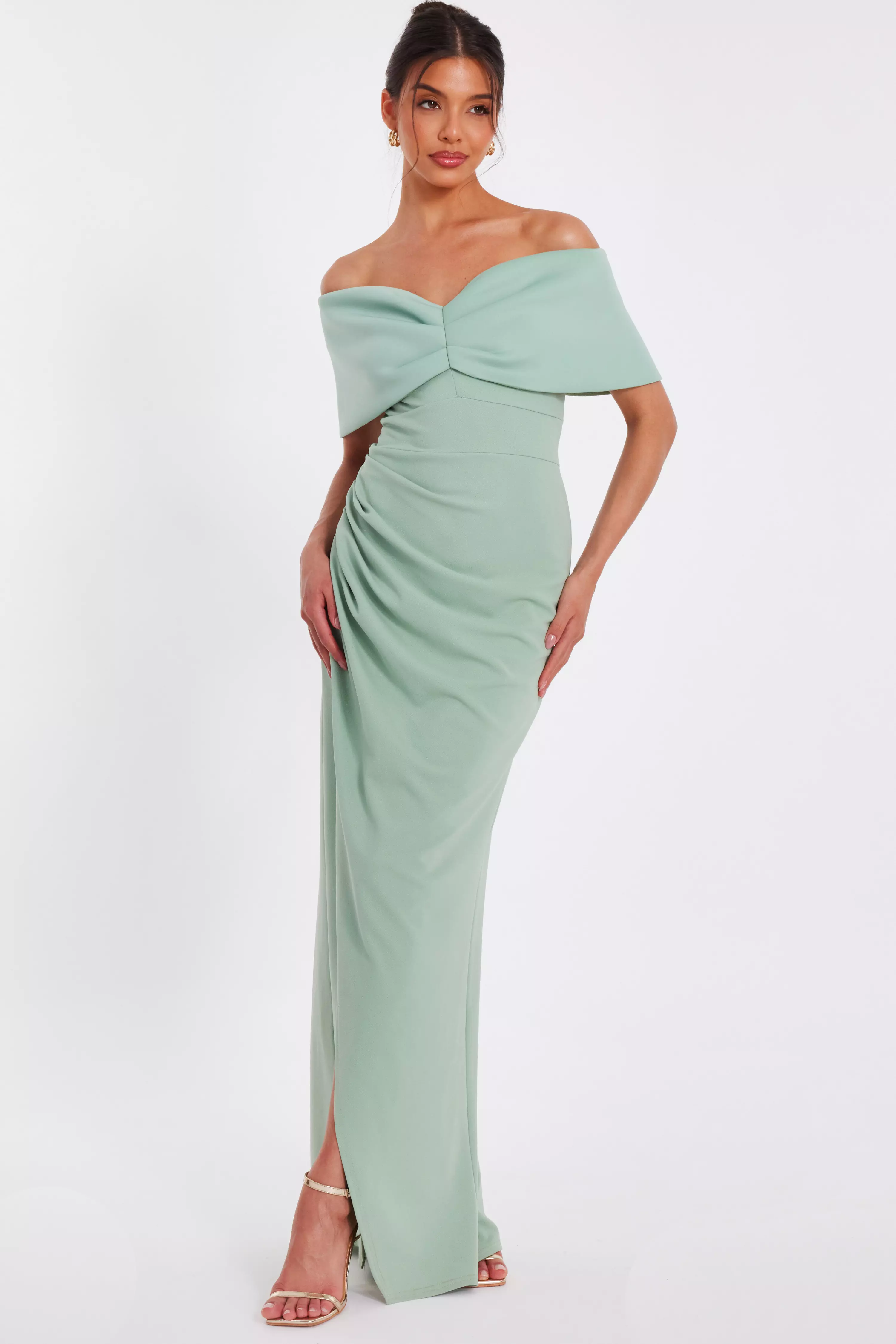 Sage Bardot Wrap Maxi Dress