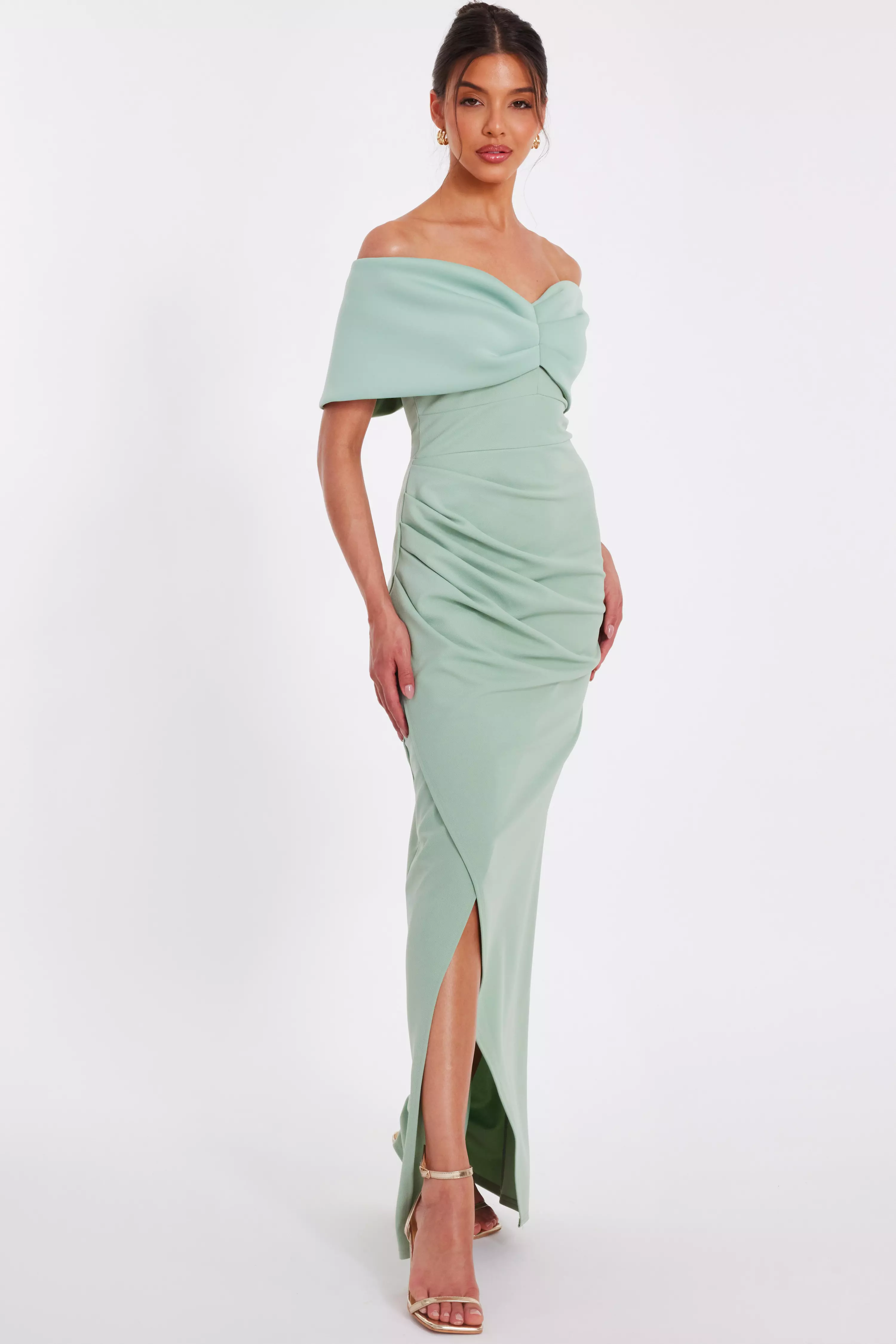 Sage Bardot Wrap Maxi Dress