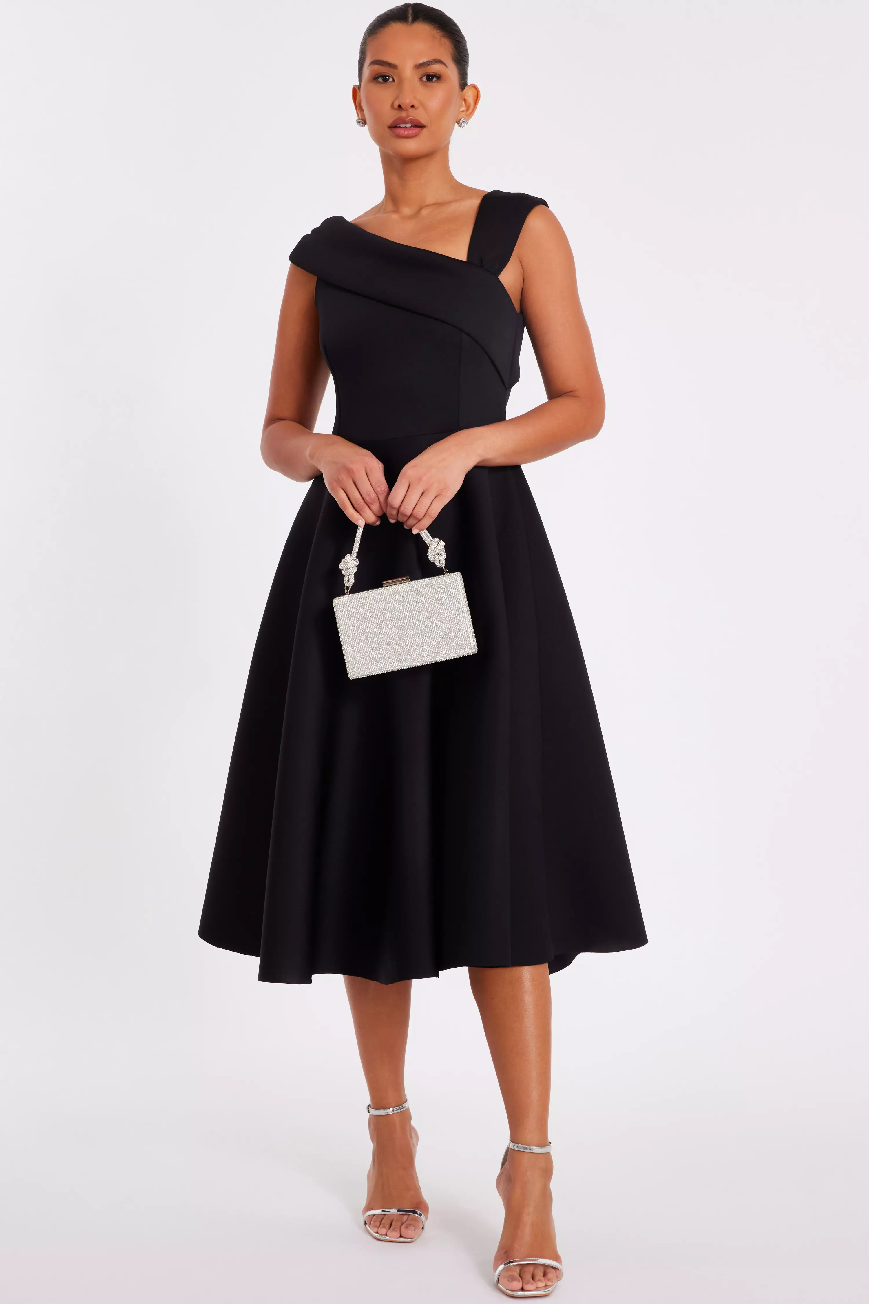 Black Asymmetric Midi Dress 