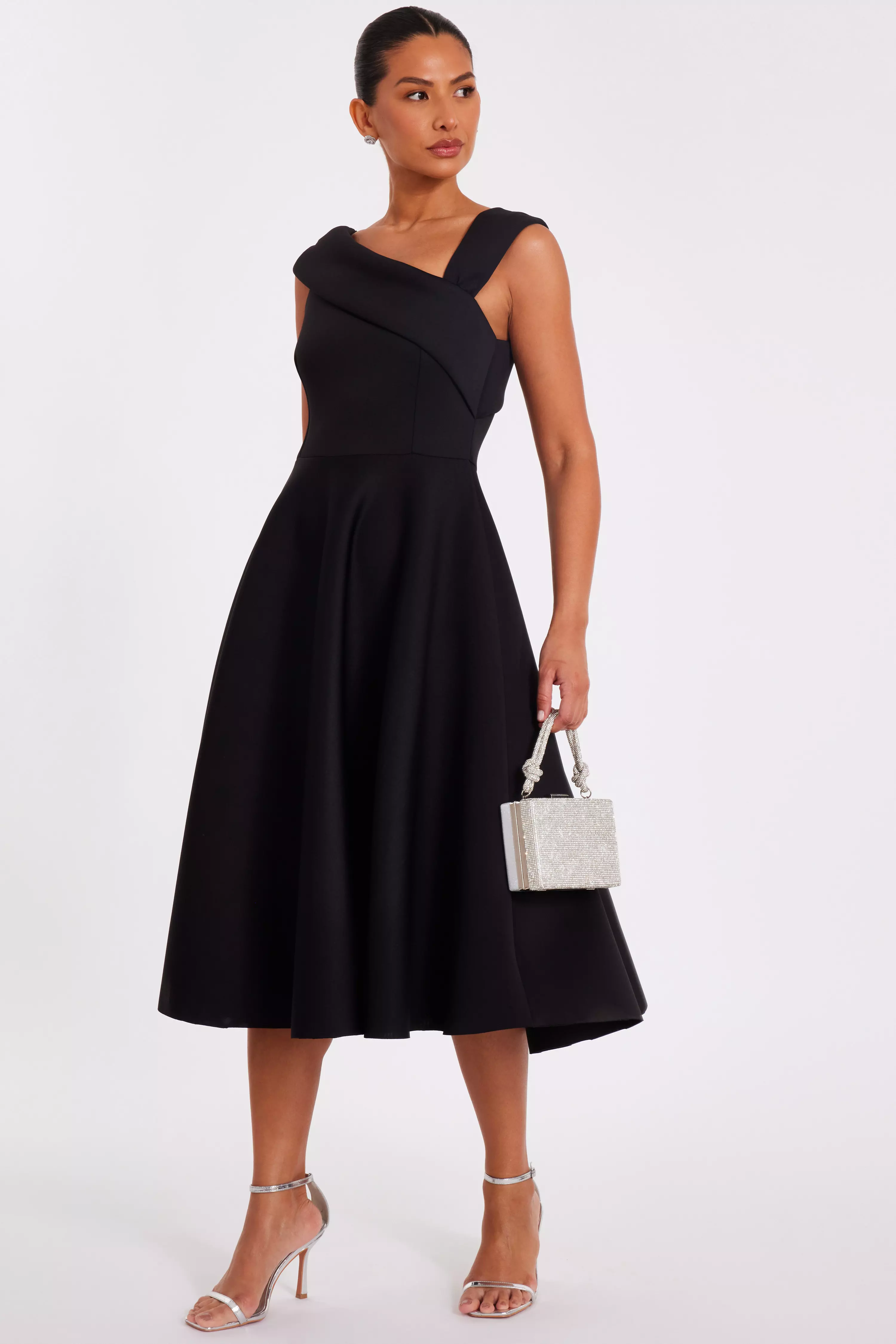 Black Asymmetric Midi Dress 