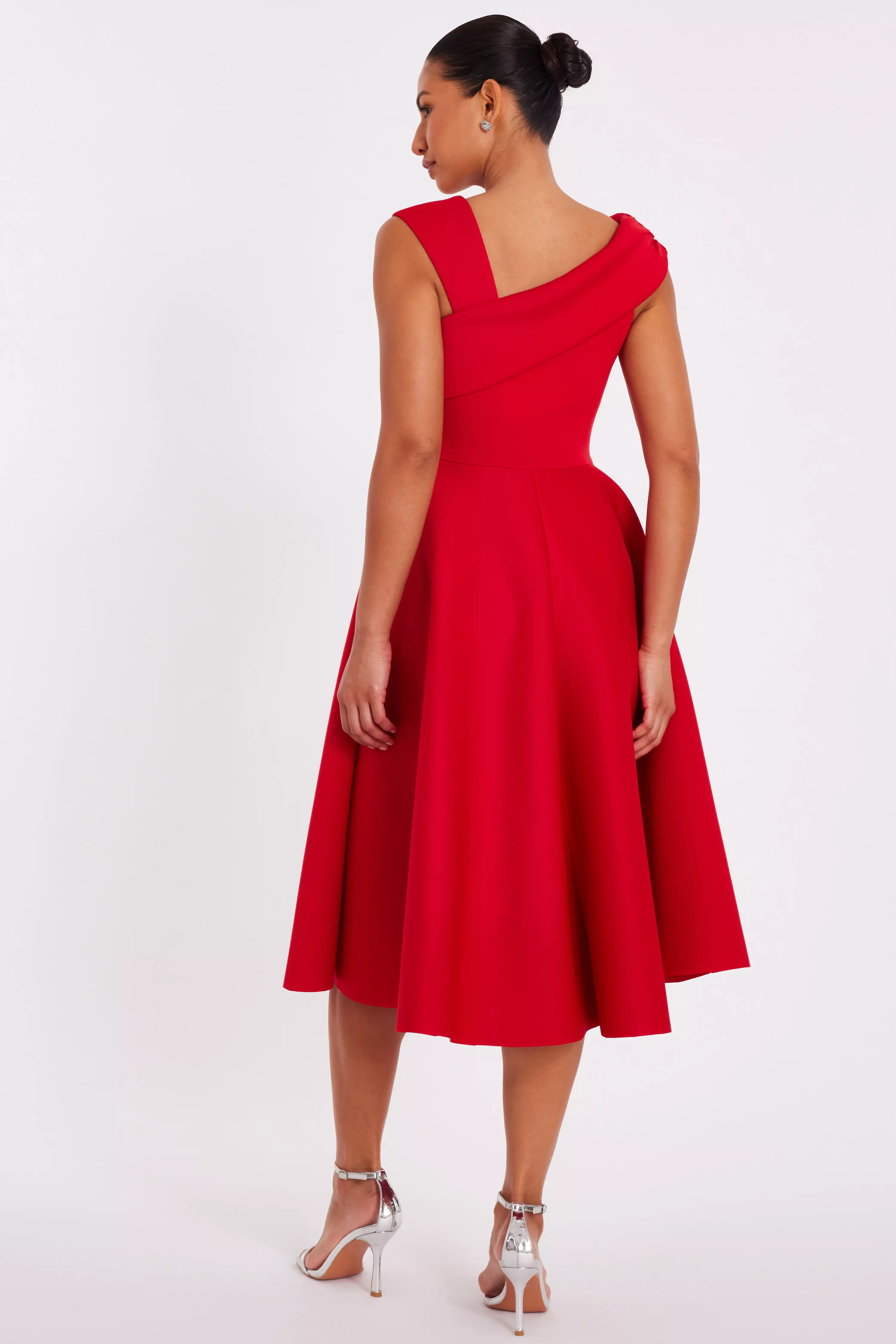 Red Asymmetric Midi Dress 