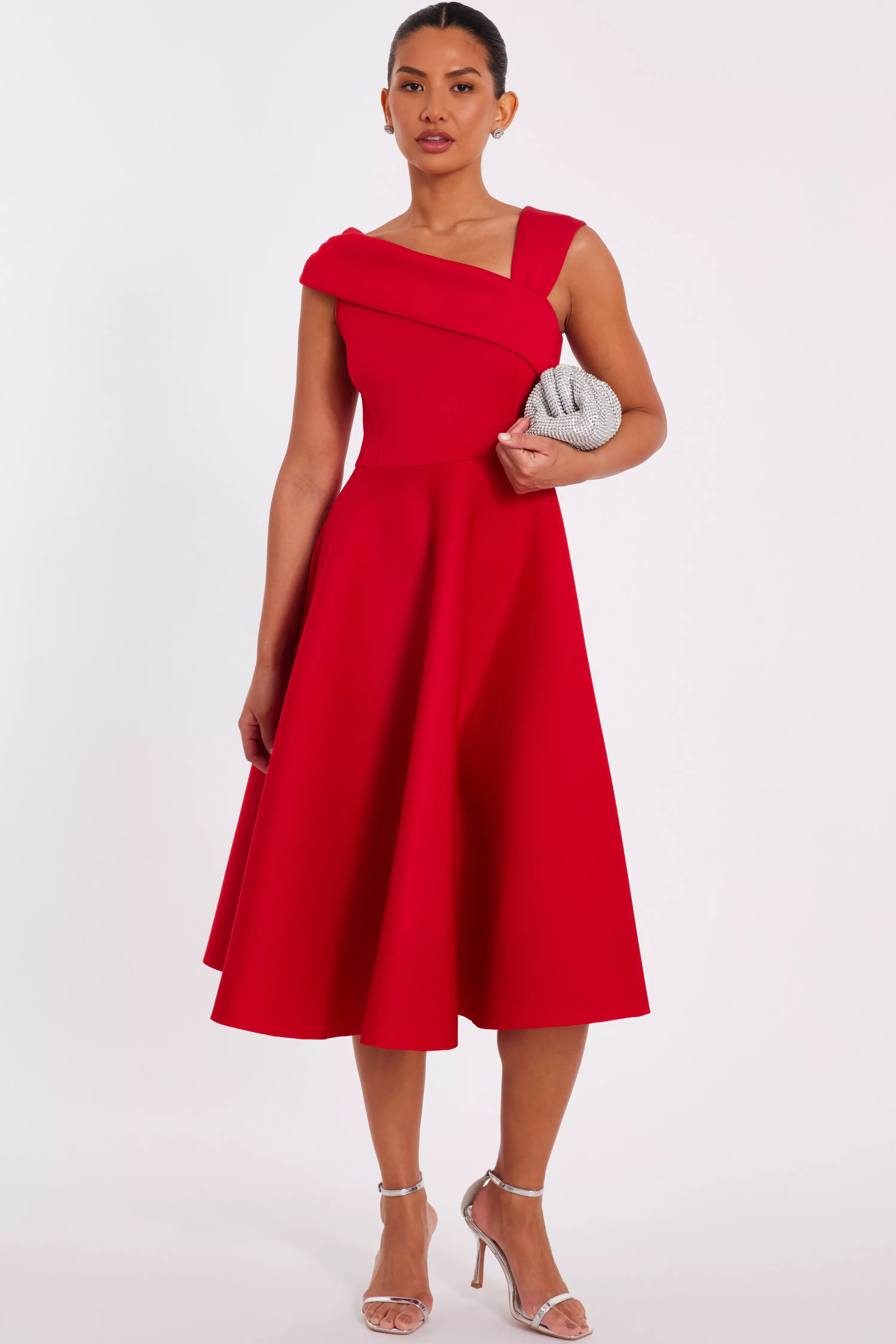 Red Asymmetric Midi Dress 