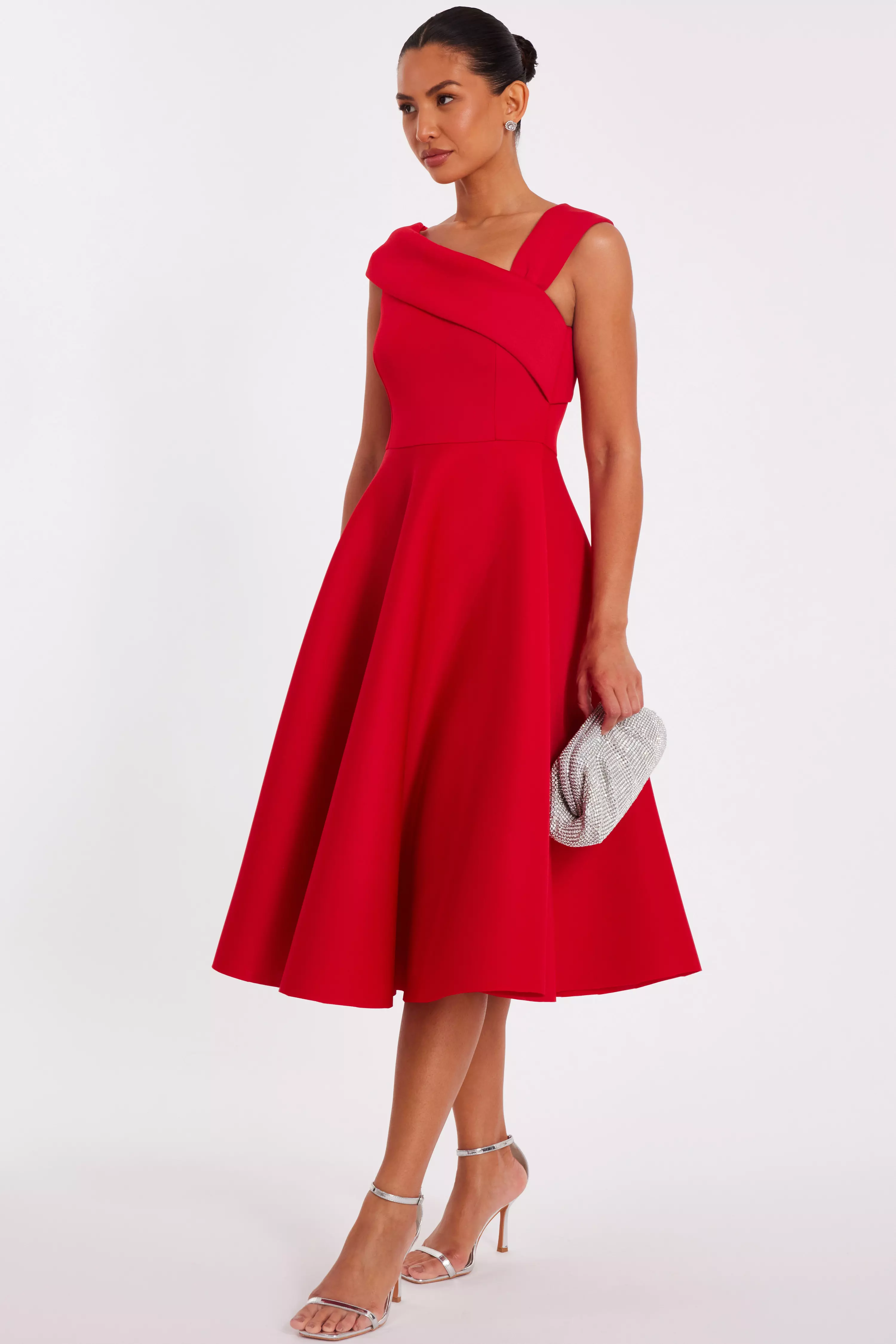 Red Asymmetric Midi Dress 