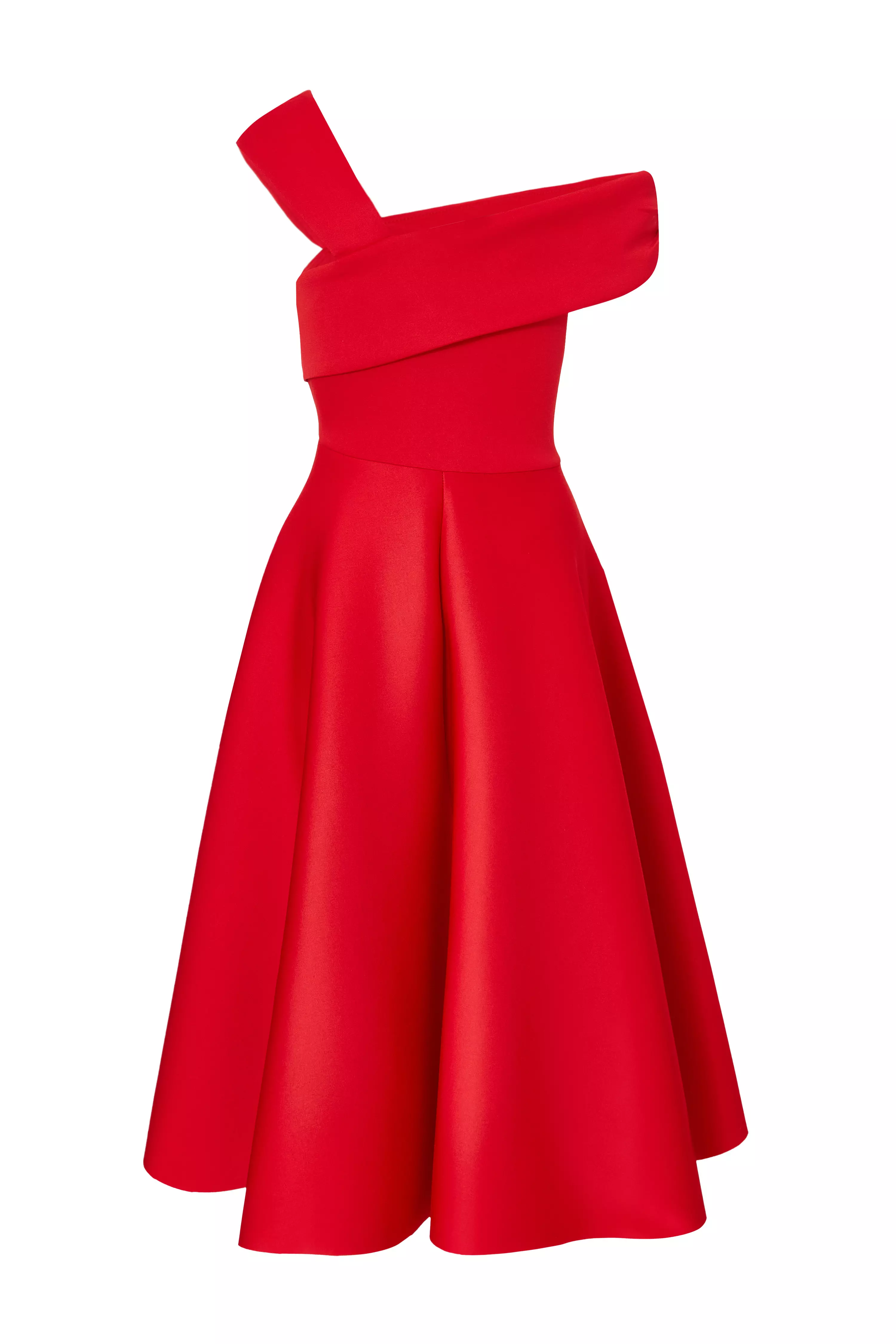 Red Asymmetric Midi Dress 