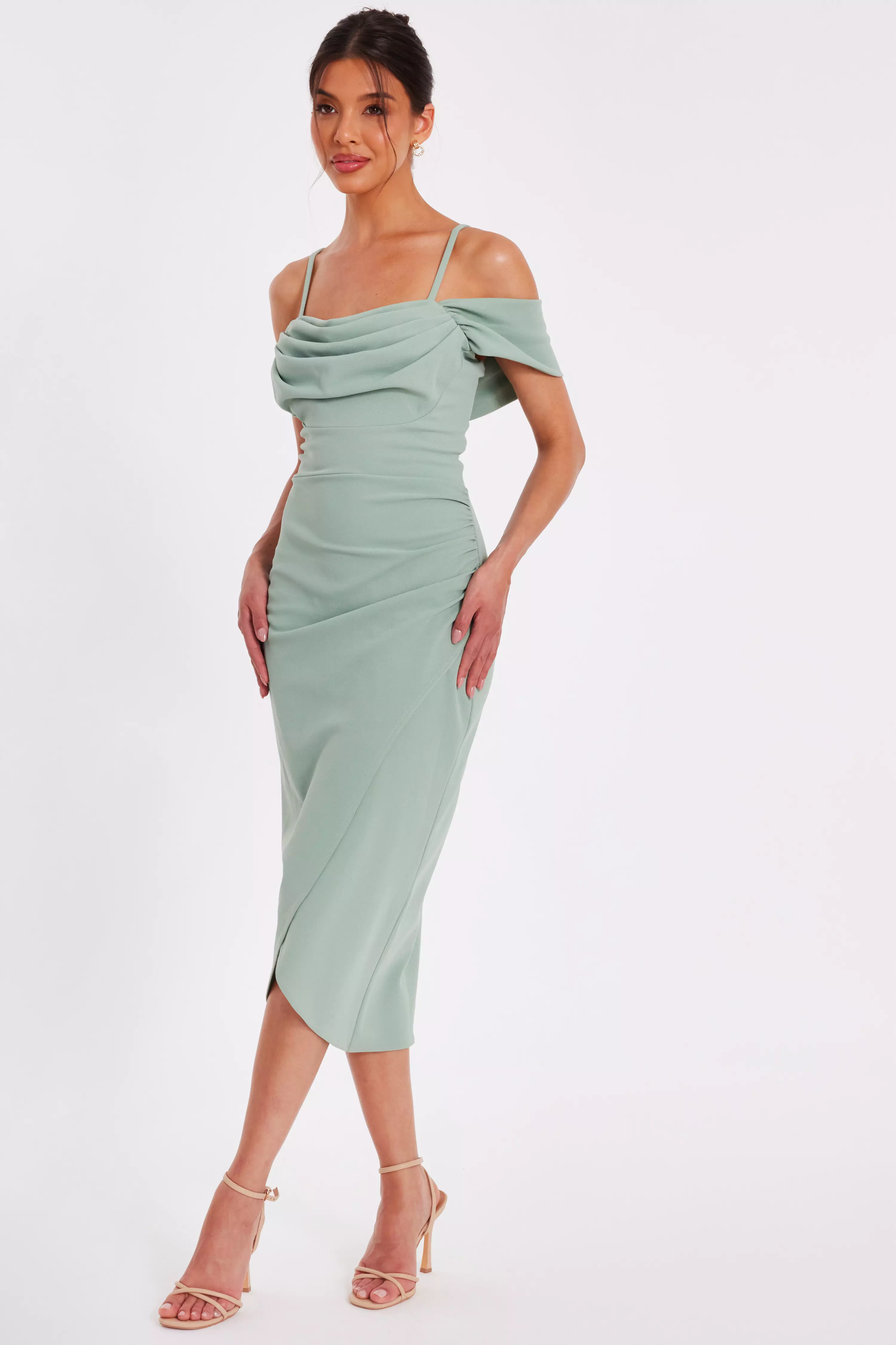 Sage Cold Shoulder Midi Dress