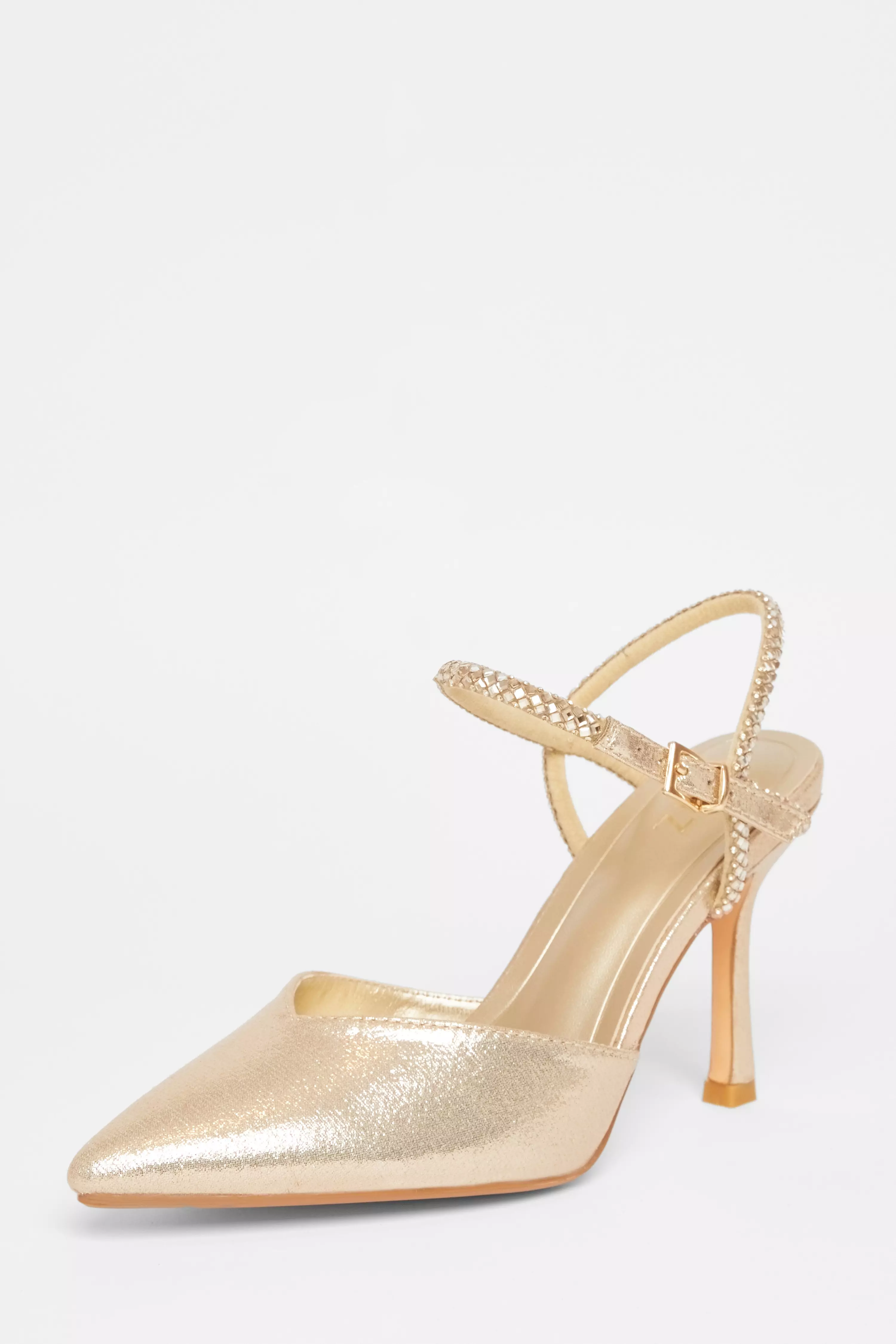 Gold Diamante Strap Court Heels