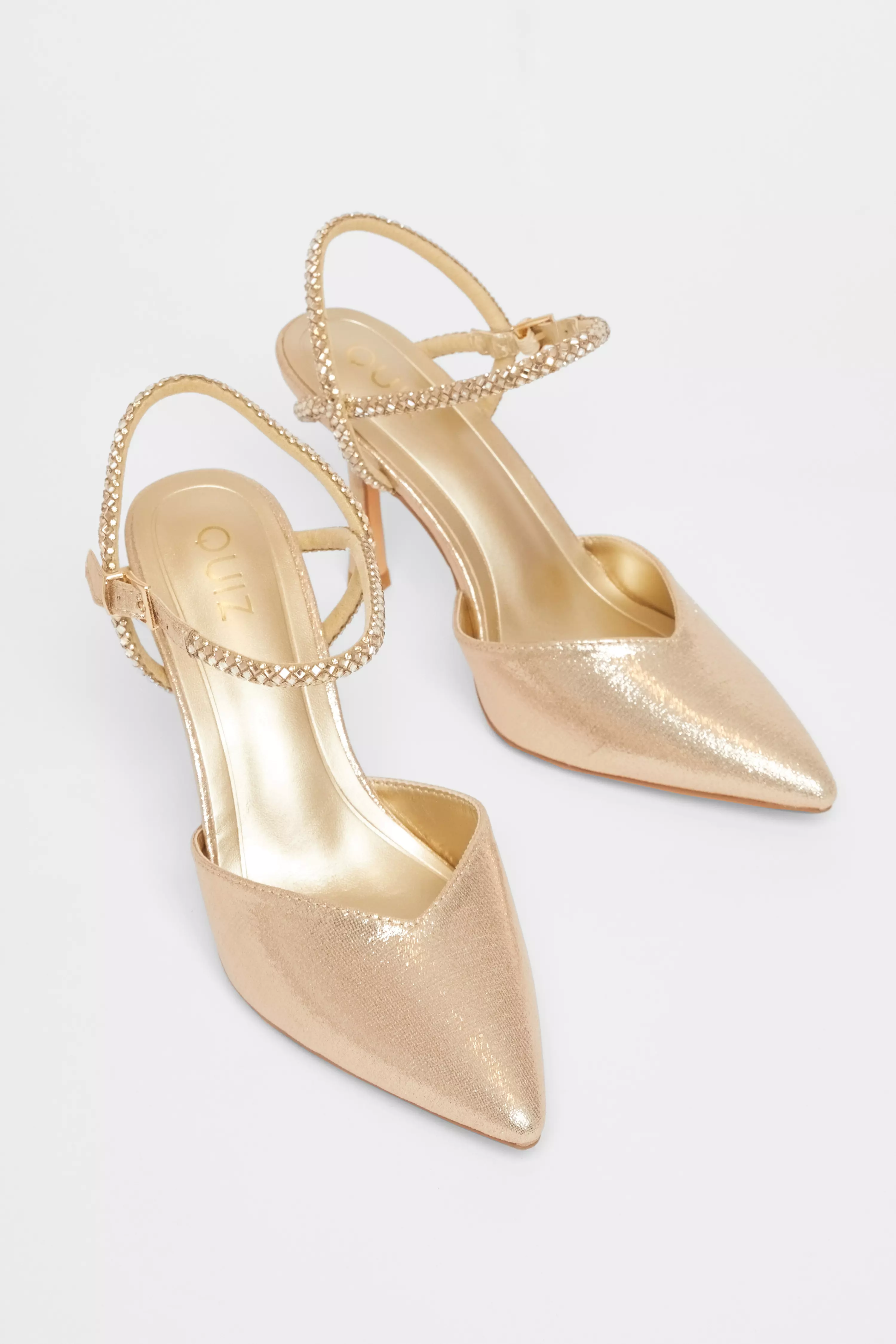 Gold Diamante Strap Court Heels