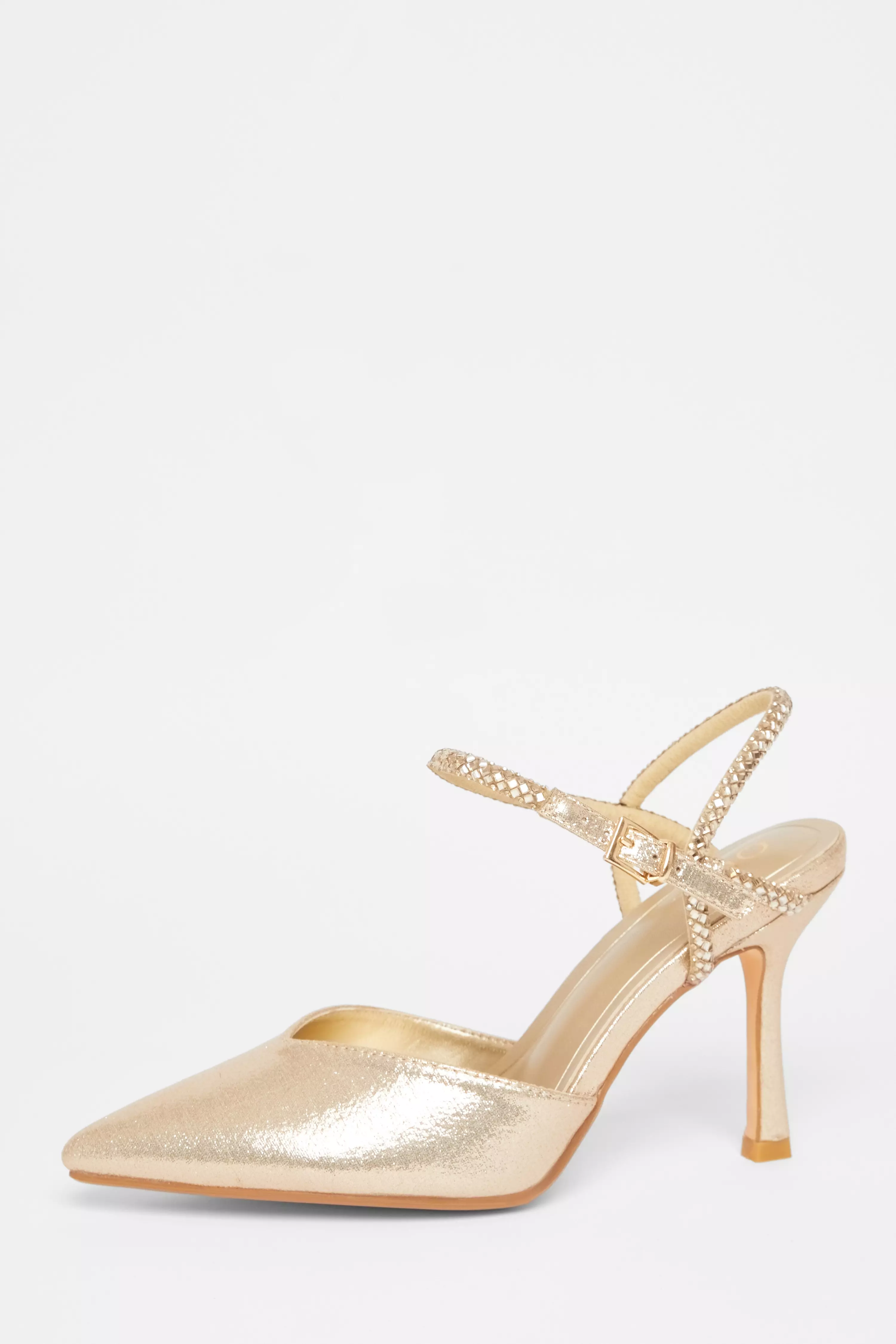 Gold Diamante Strap Court Heels