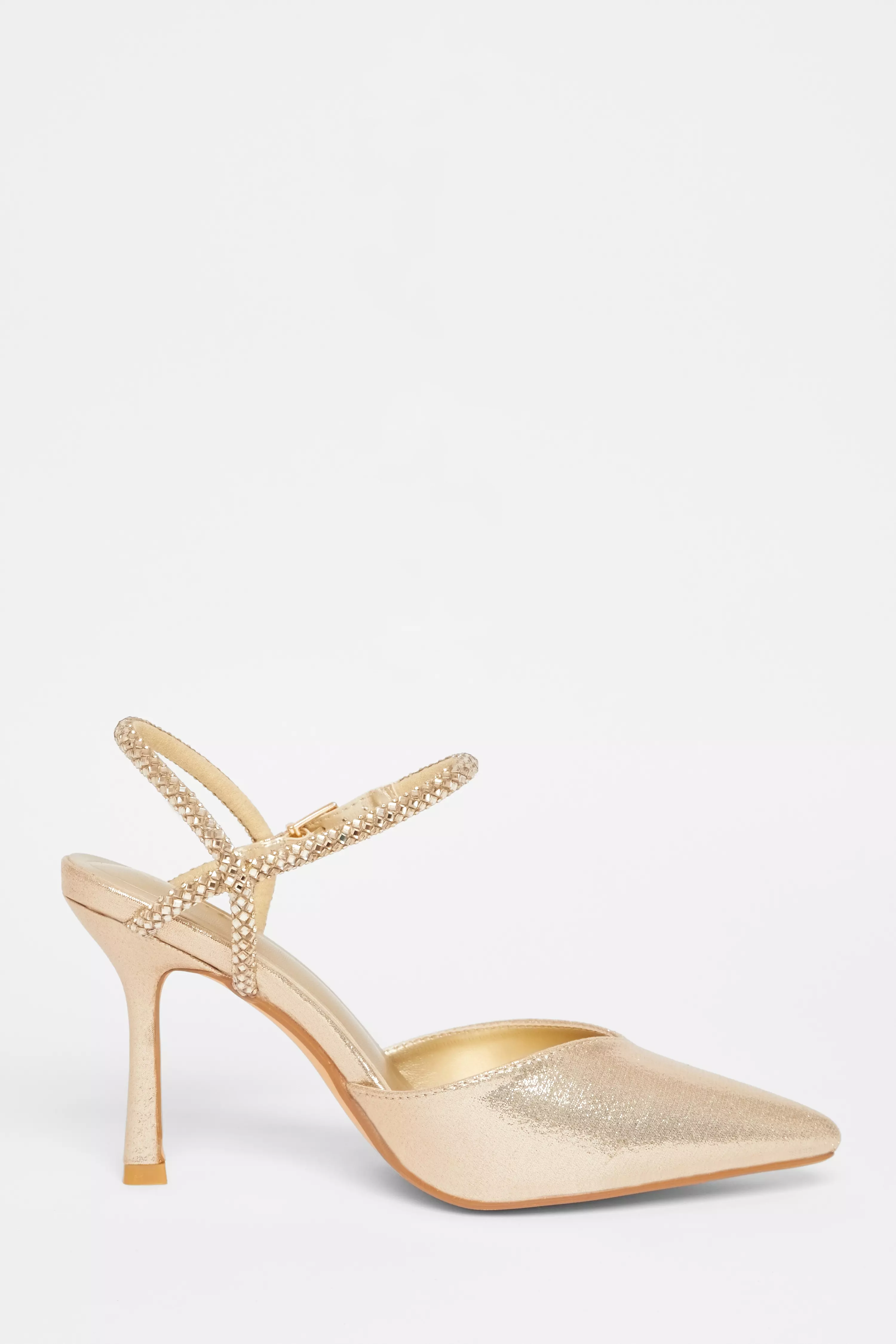 Gold Diamante Strap Court Heels