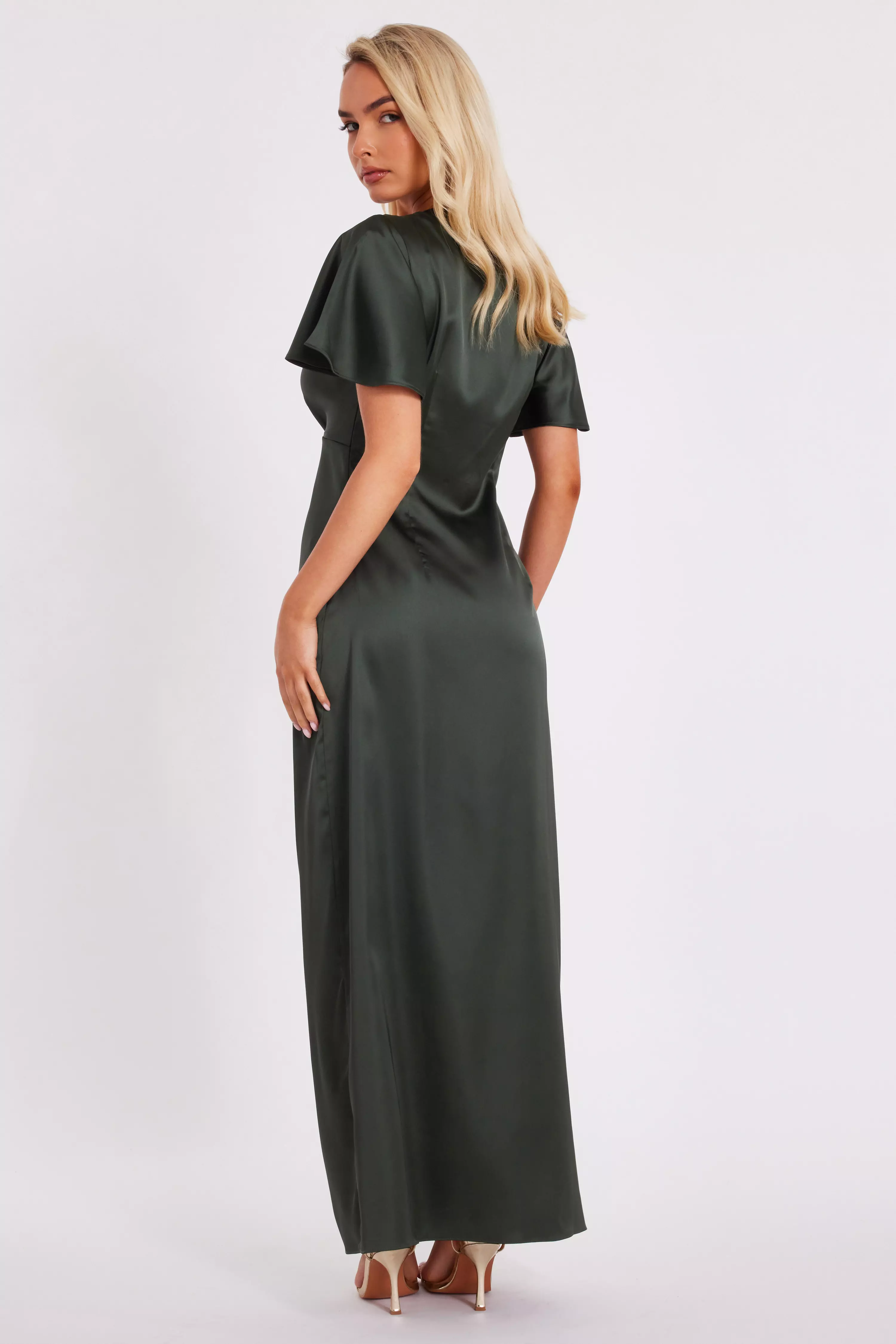 Dark Green Satin Midaxi Dress