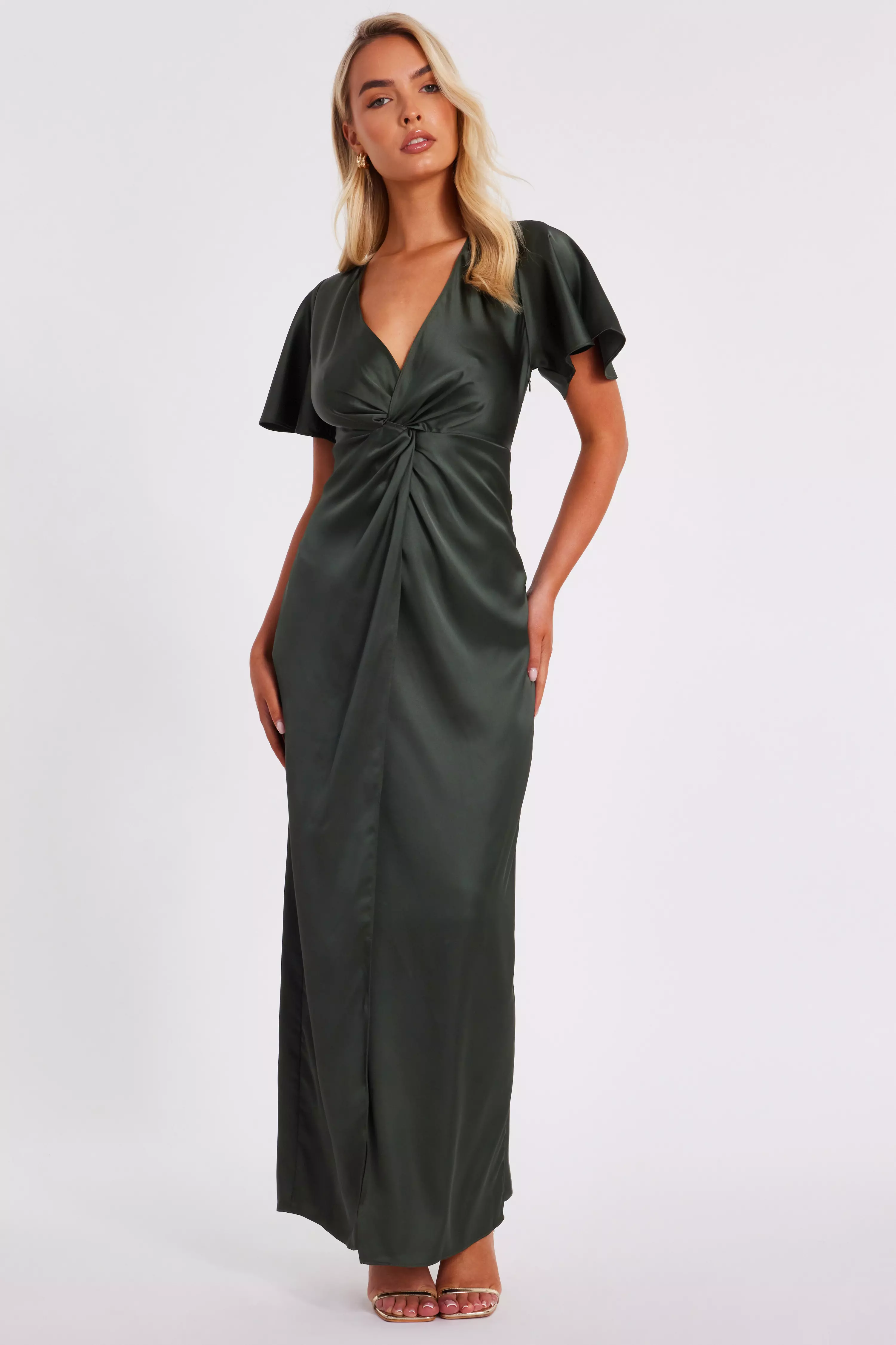 Dark Green Satin Midaxi Dress