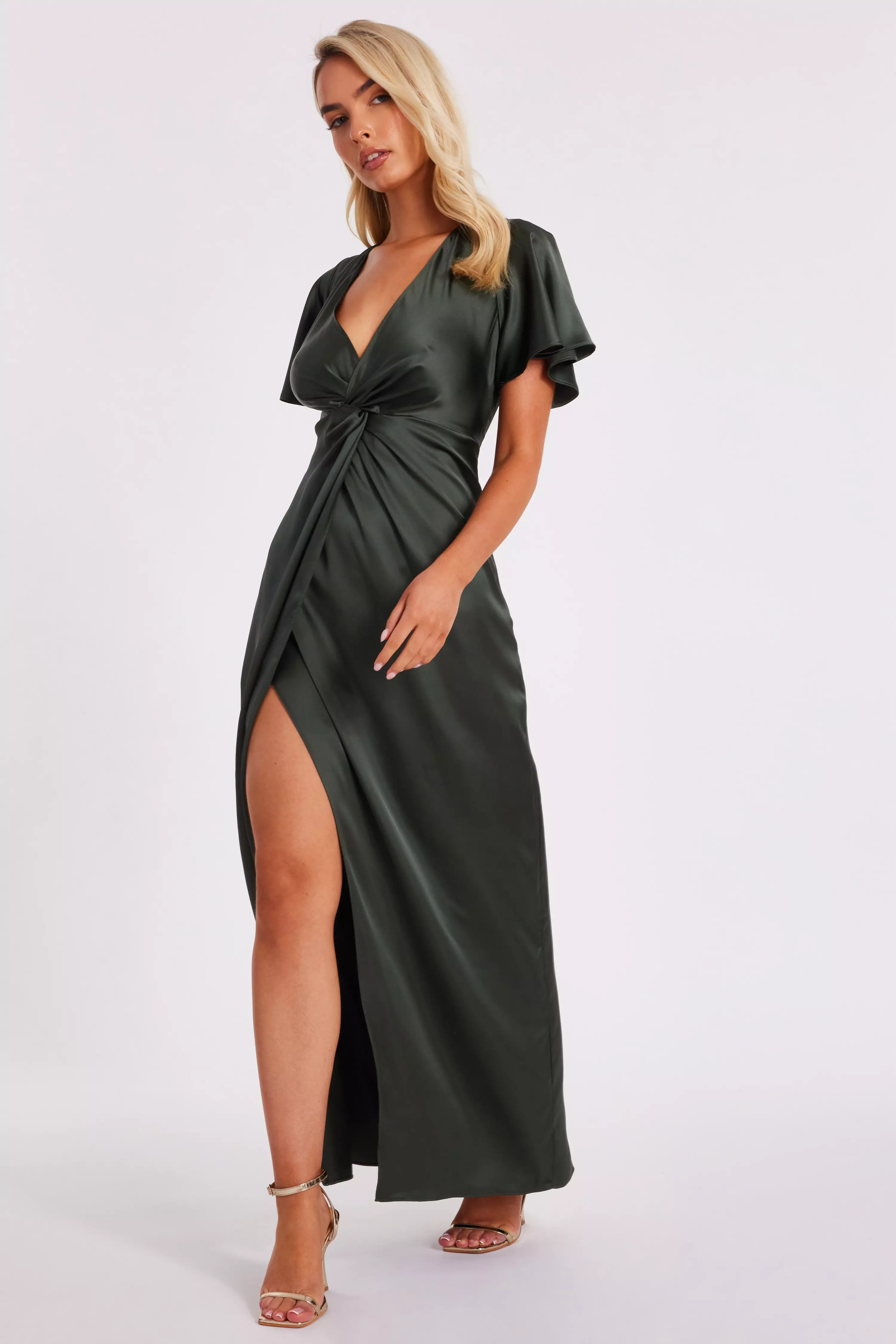 Dark Green Satin Midaxi Dress