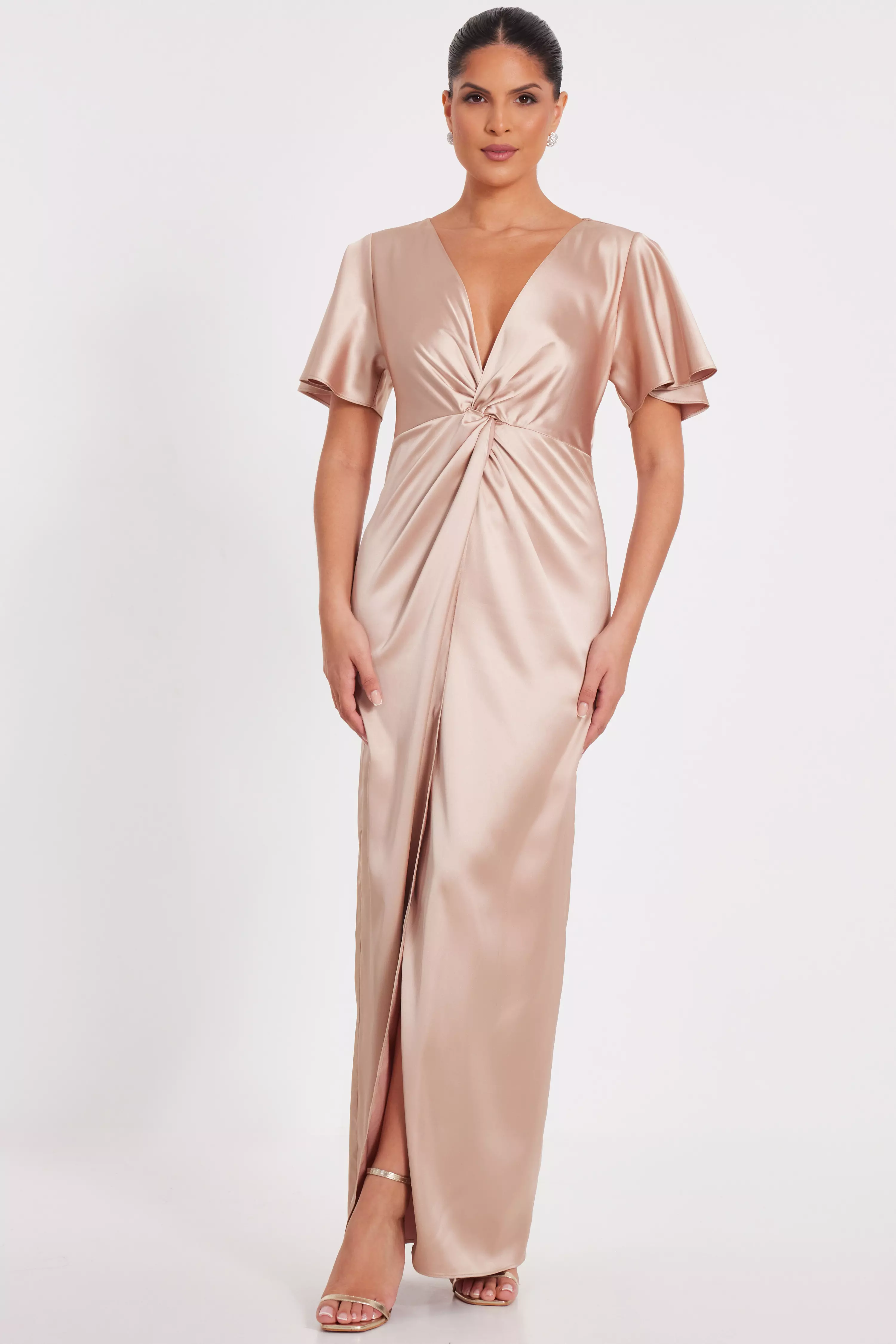 Champagne Knot Front Maxi Dress