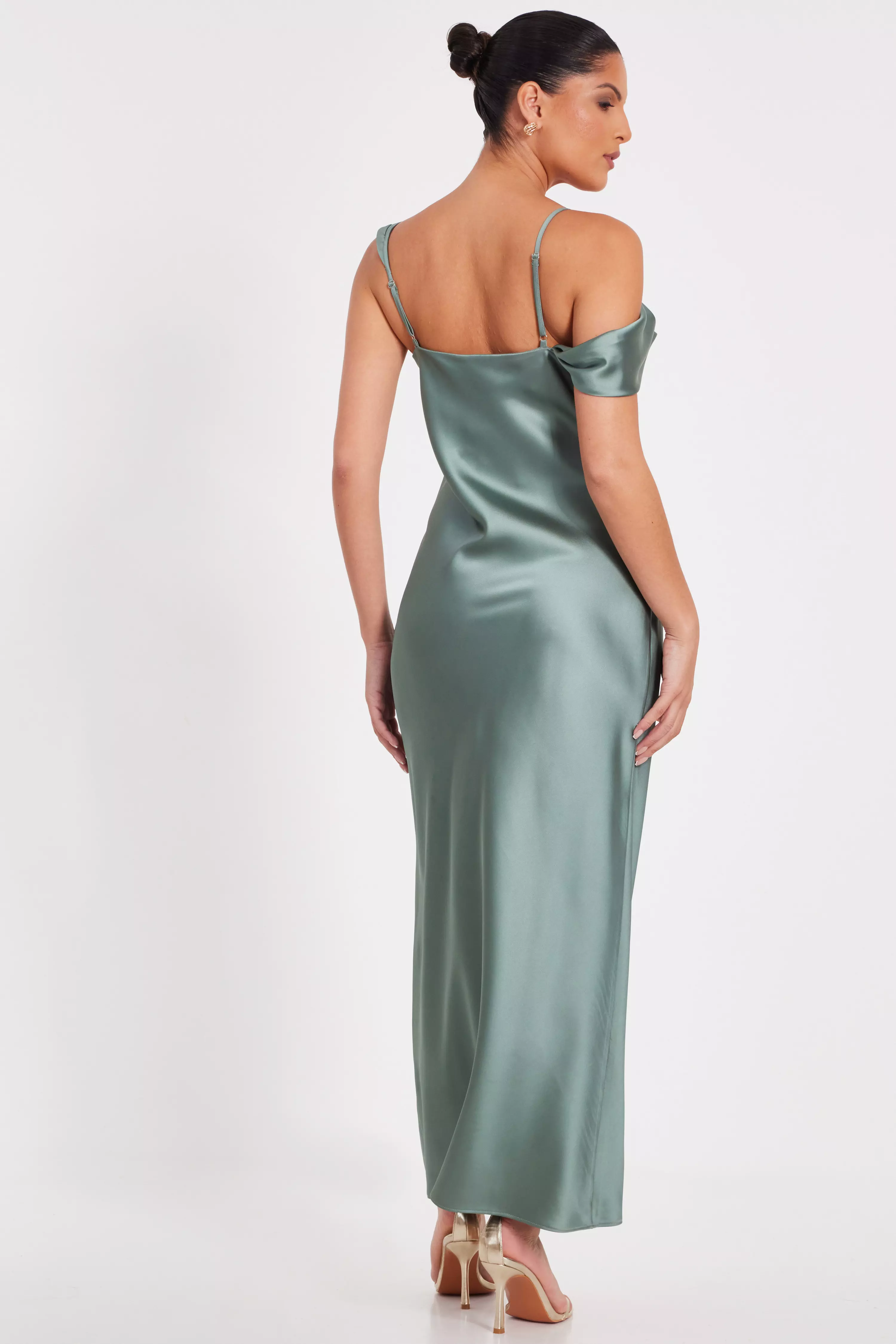 Sage Satin Drop Shoulder Maxi Dress