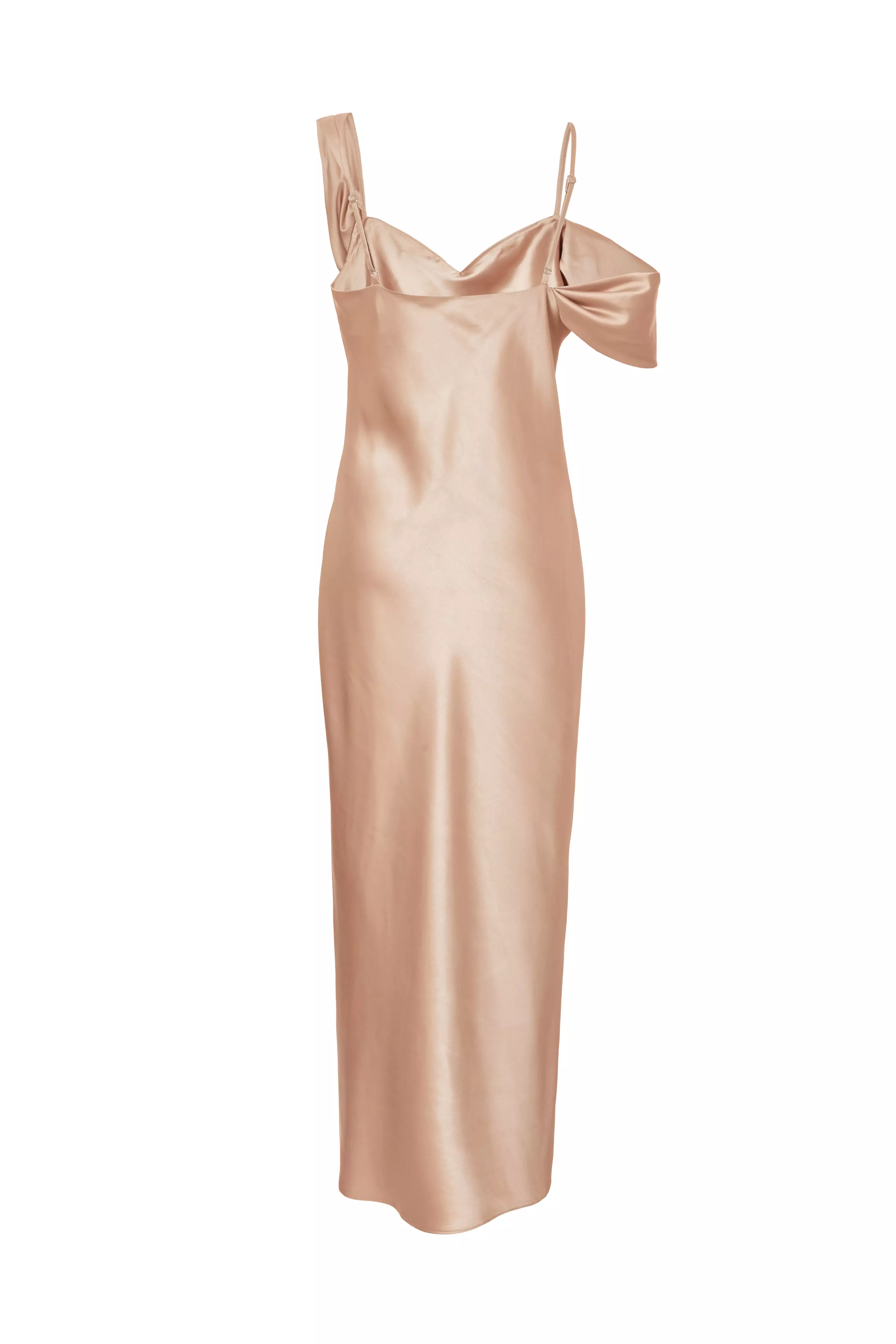 Champagne Satin Drop Shoulder Maxi Dress