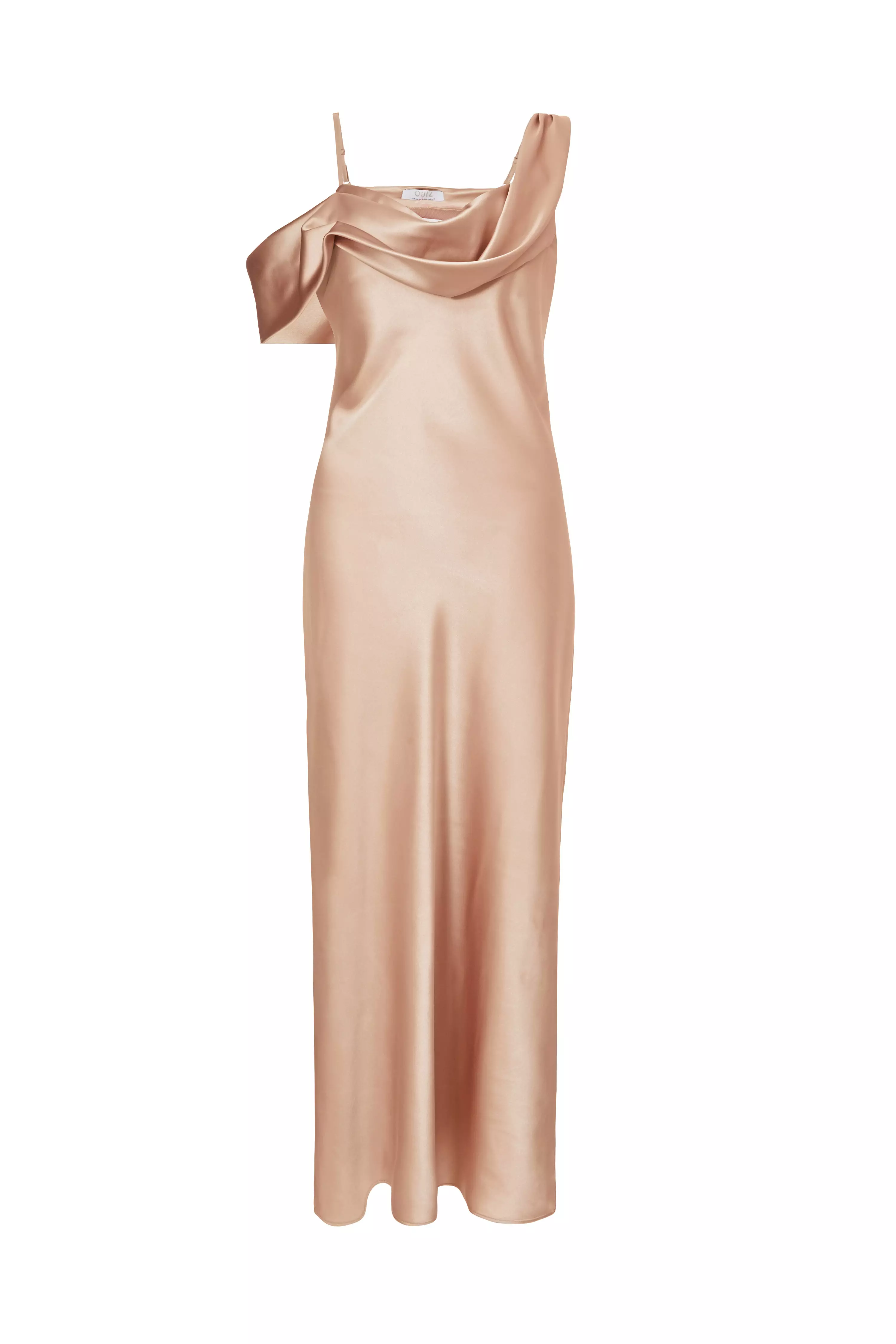 Champagne Satin Drop Shoulder Maxi Dress