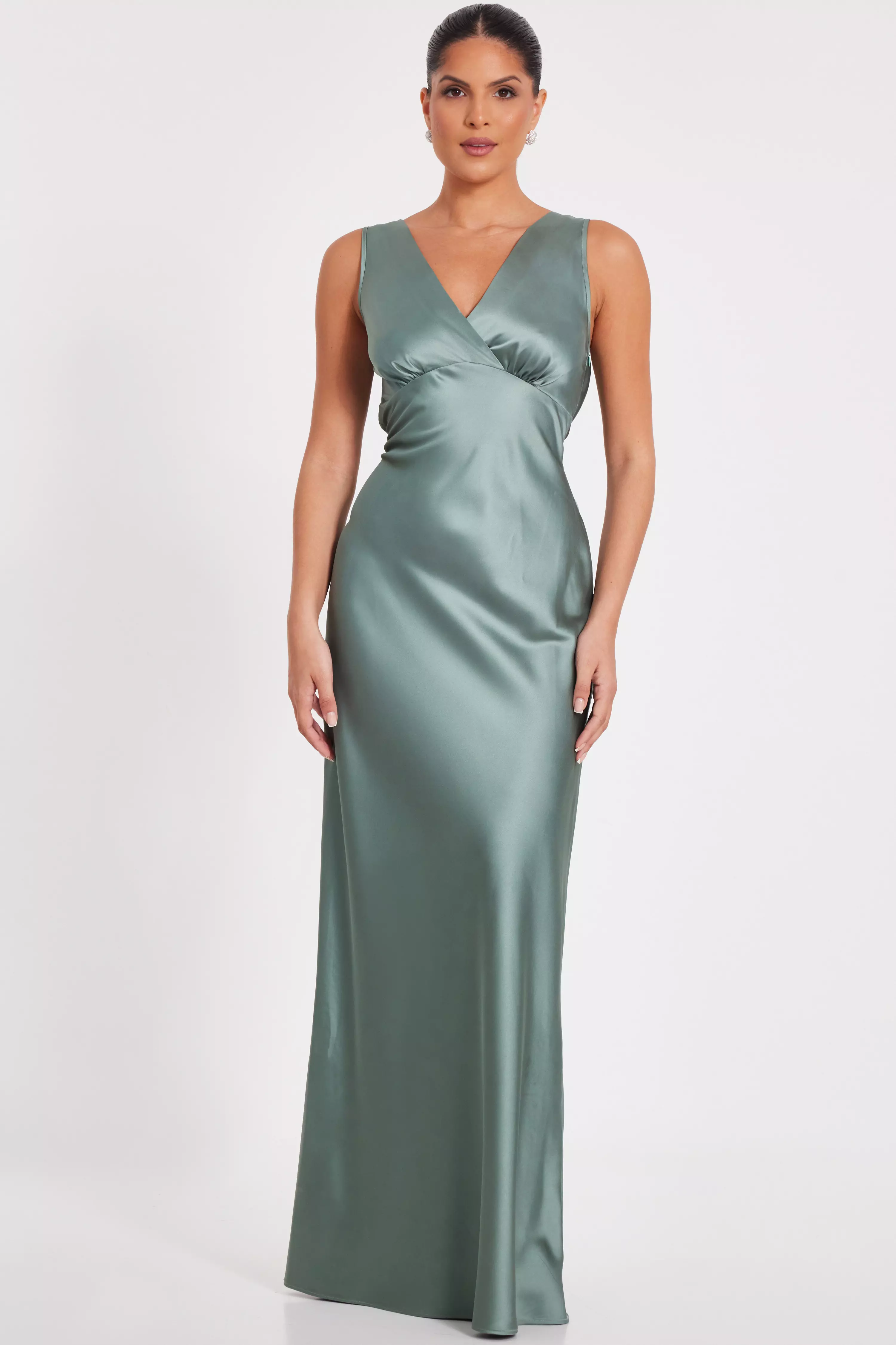 Sage Satin Cowl Back Maxi Dress