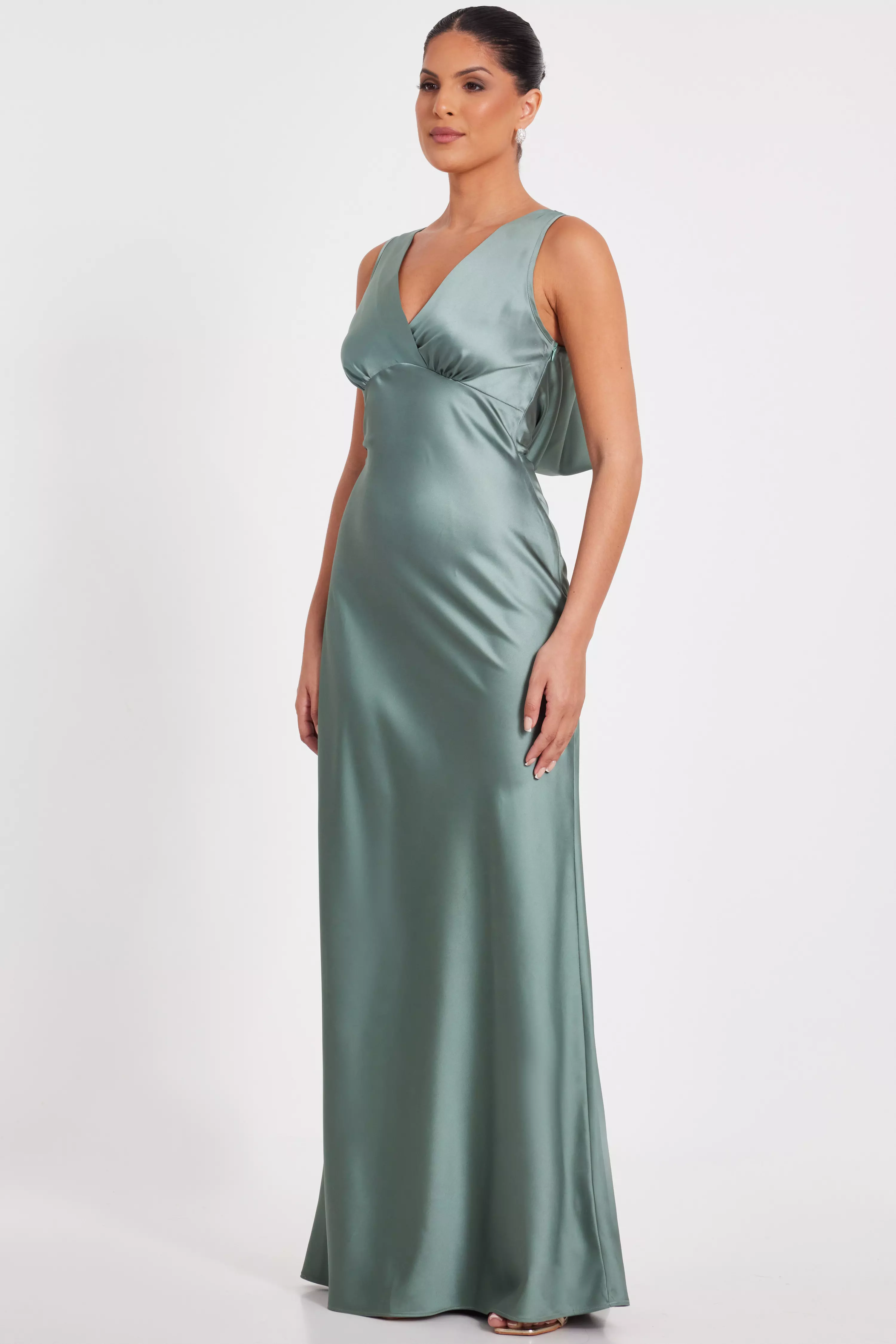 Sage Satin Cowl Back Maxi Dress