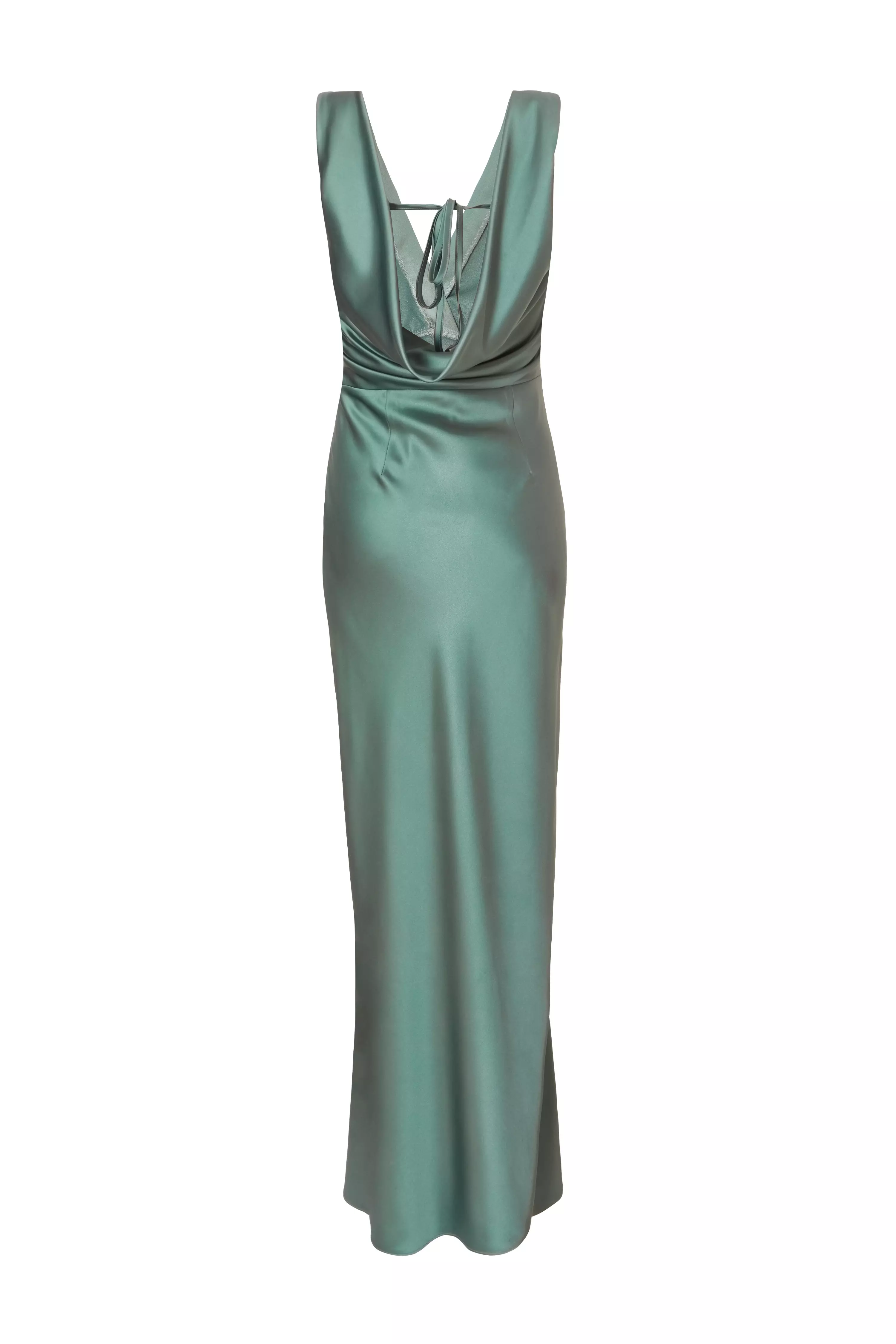 Sage Satin Cowl Back Maxi Dress