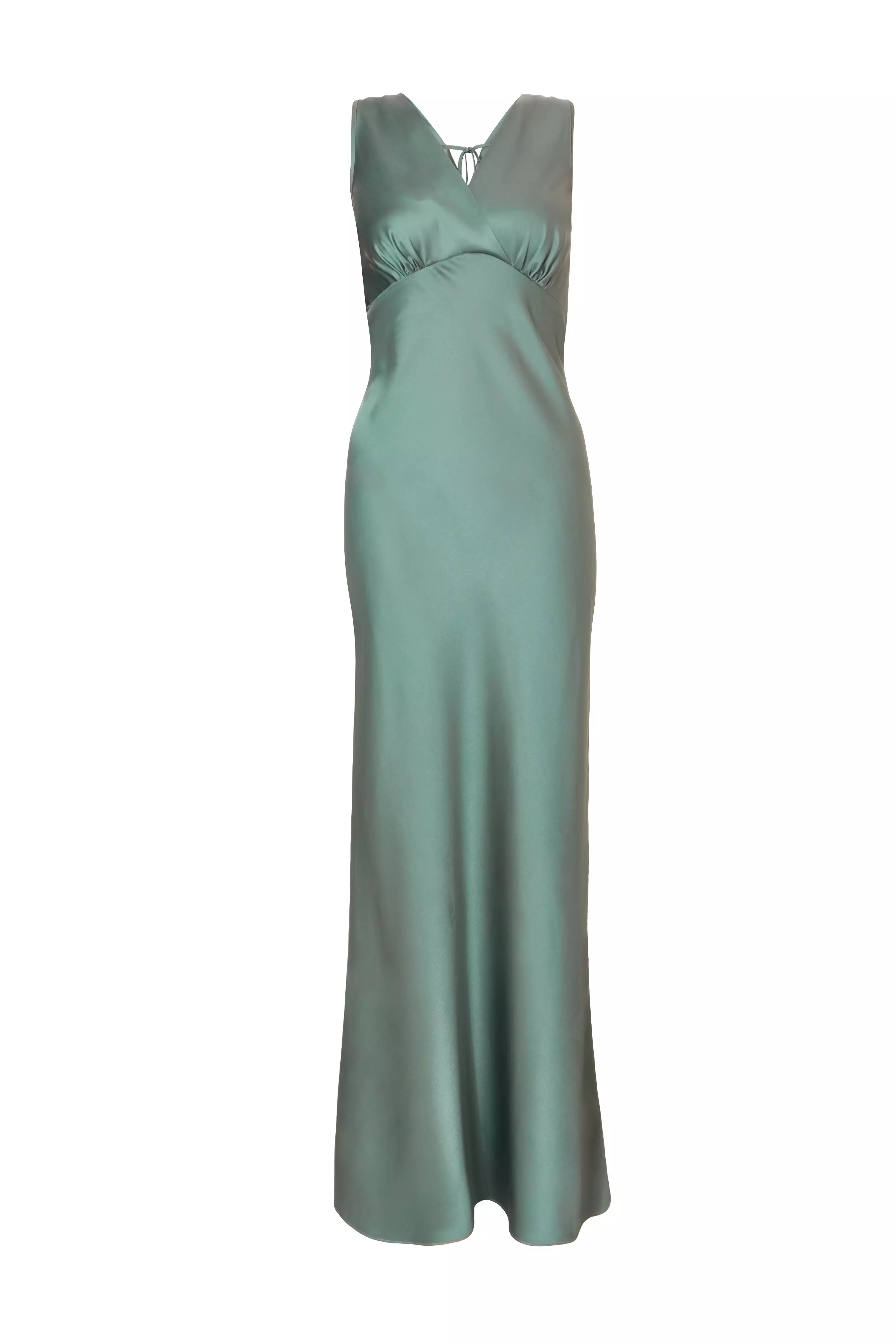 Sage Satin Cowl Back Maxi Dress