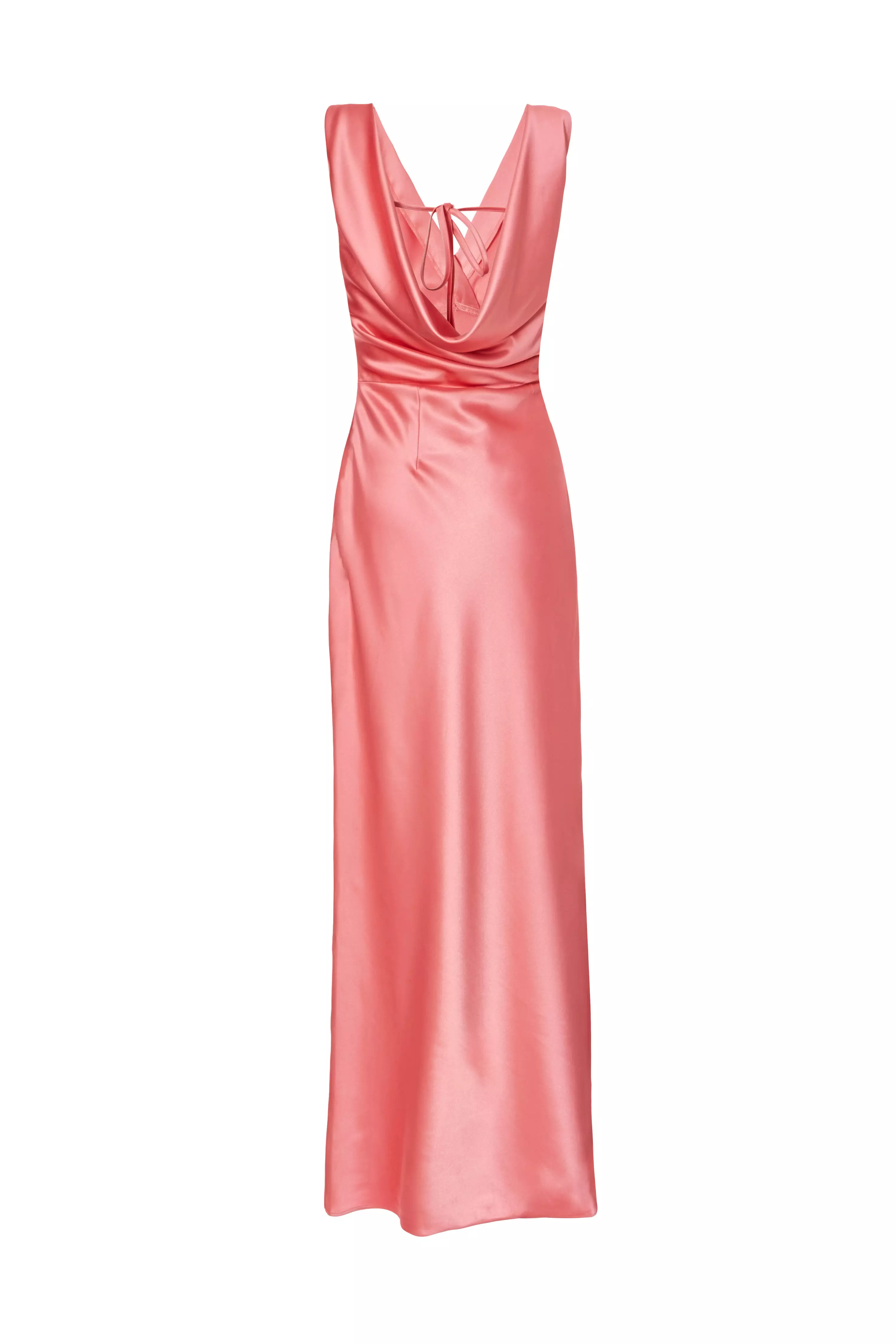 Coral Satin Cowl Back Maxi Dress