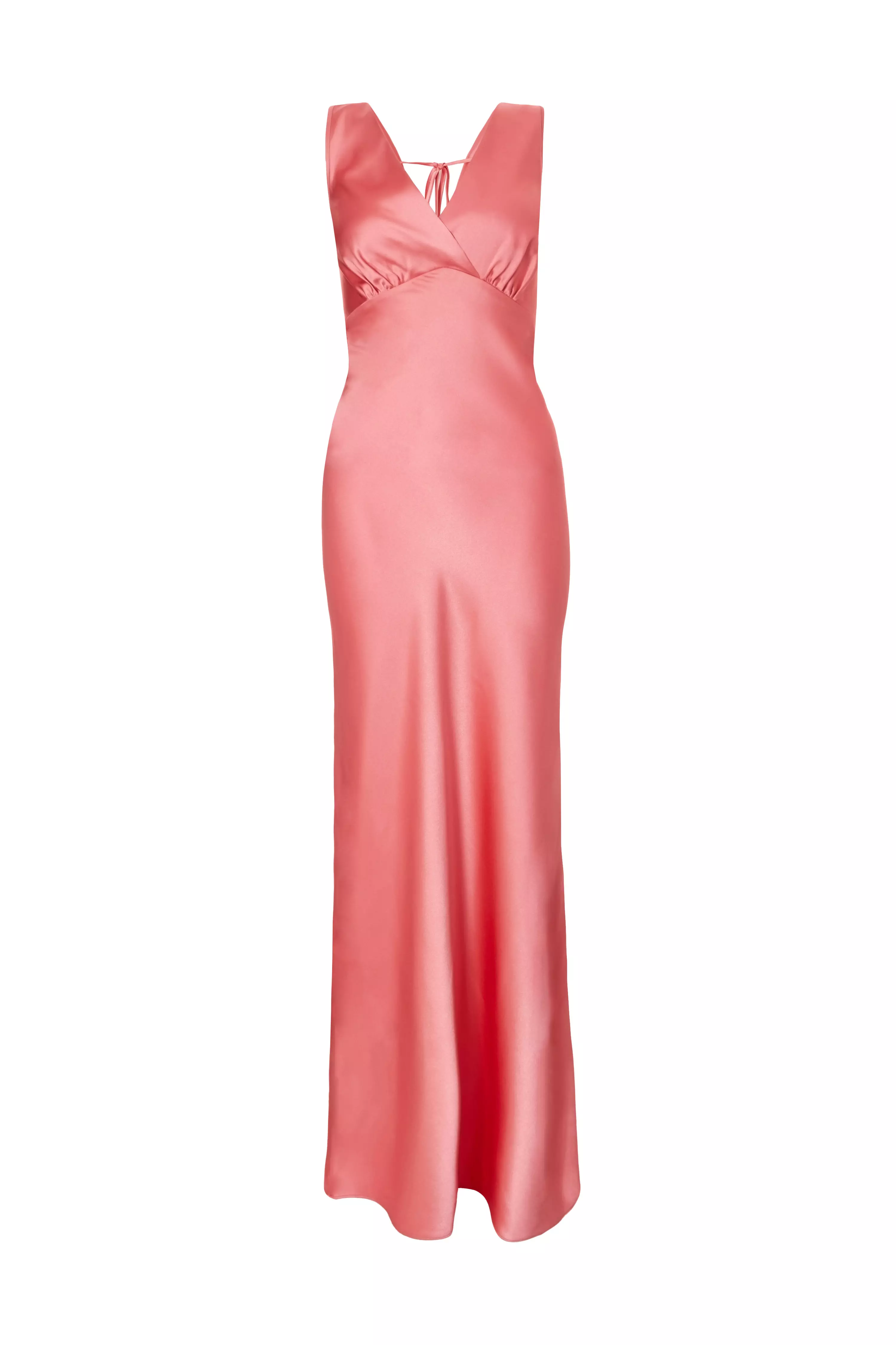 Coral Satin Cowl Back Maxi Dress