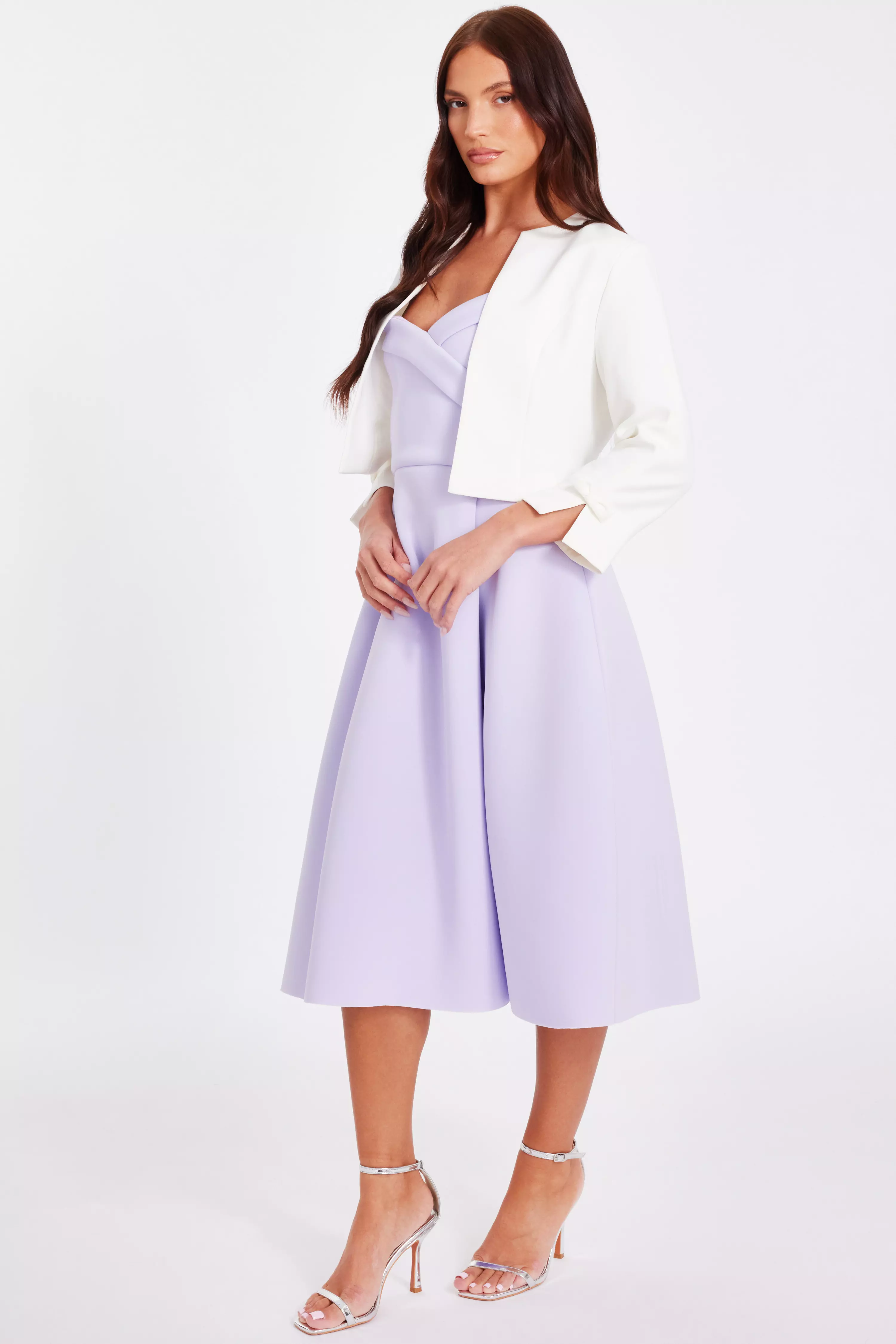 Cream Bow Sleeve Cropped Blazer