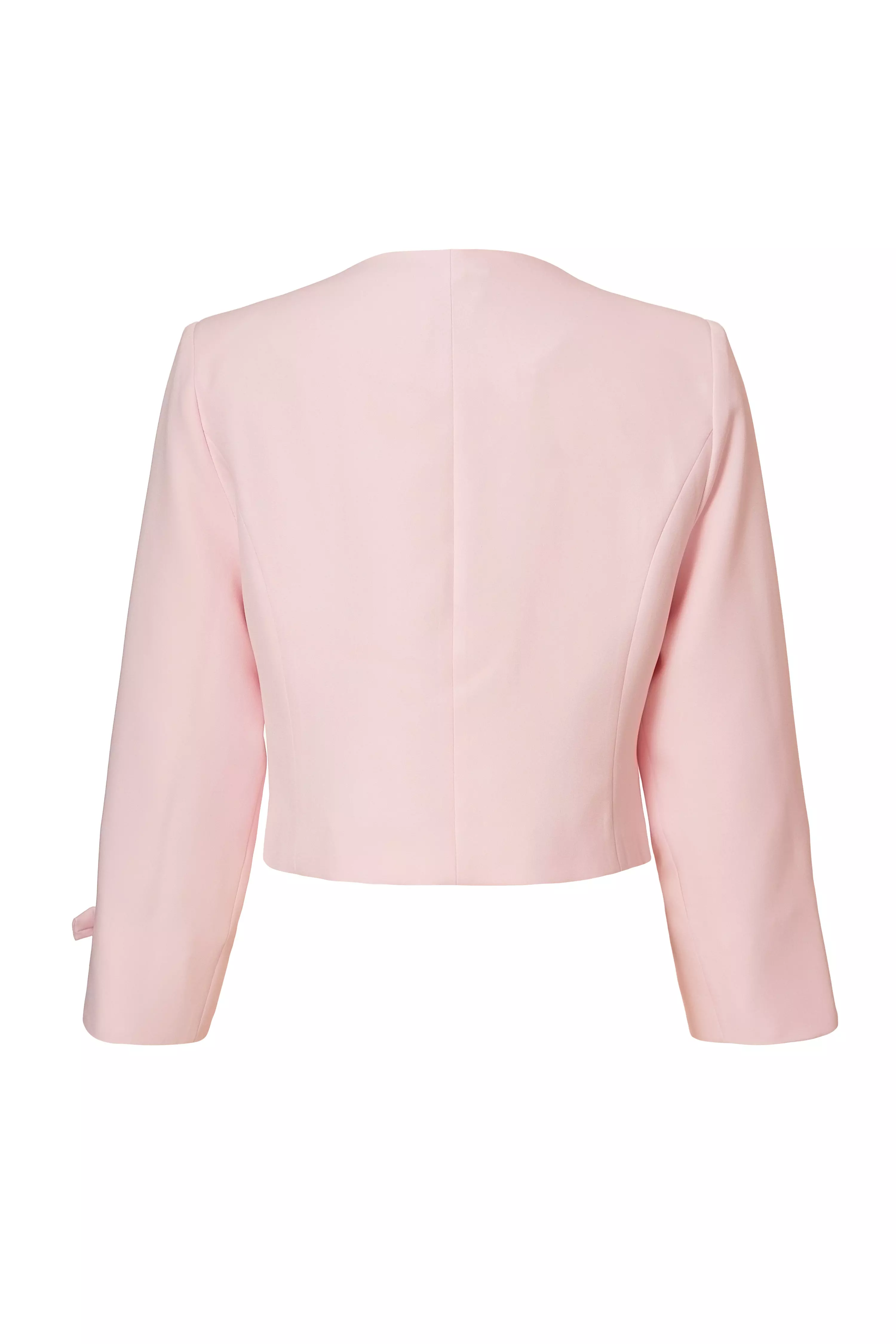 Pale Pink Bow Sleeve Cropped Blazer