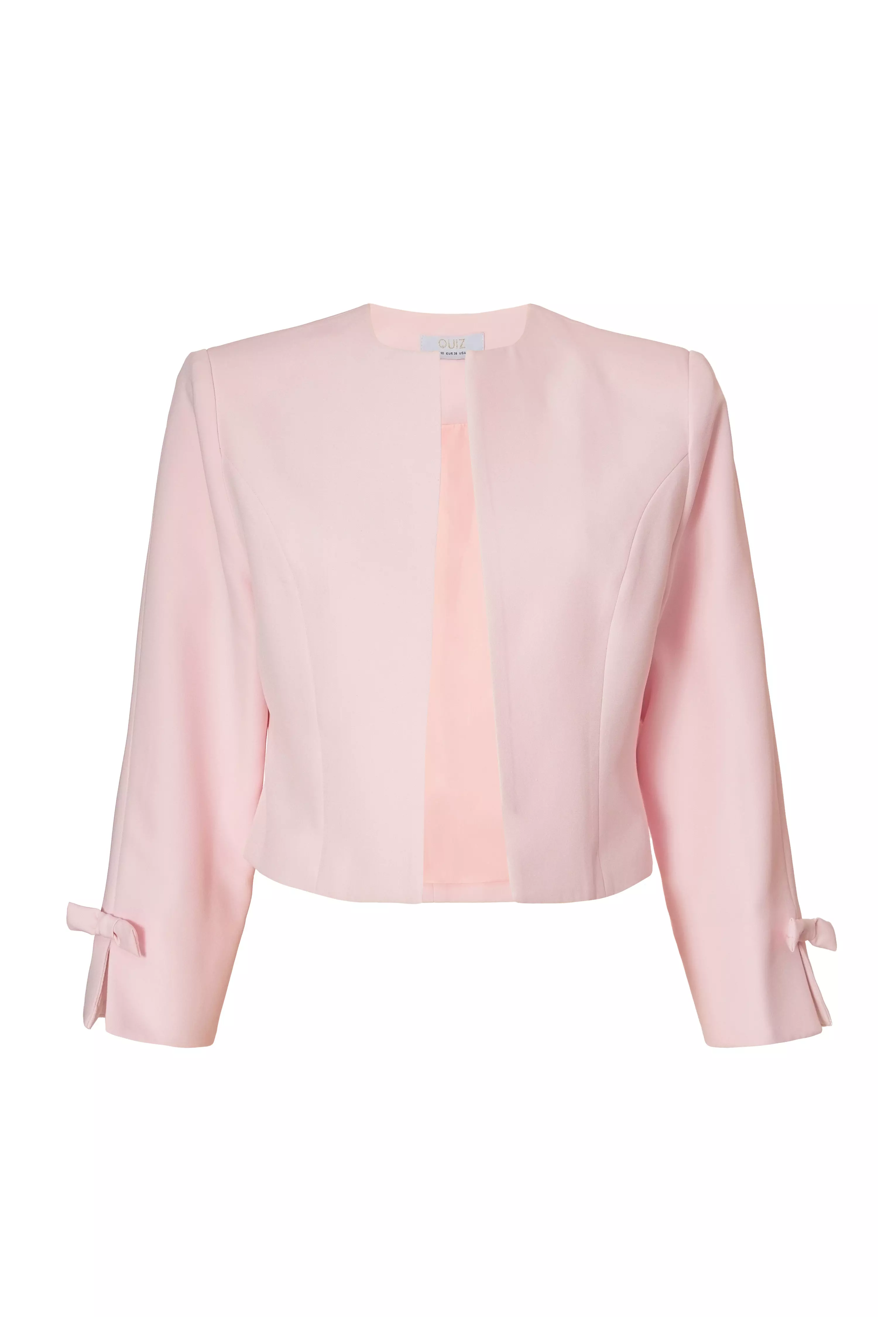 Pale Pink Bow Sleeve Cropped Blazer