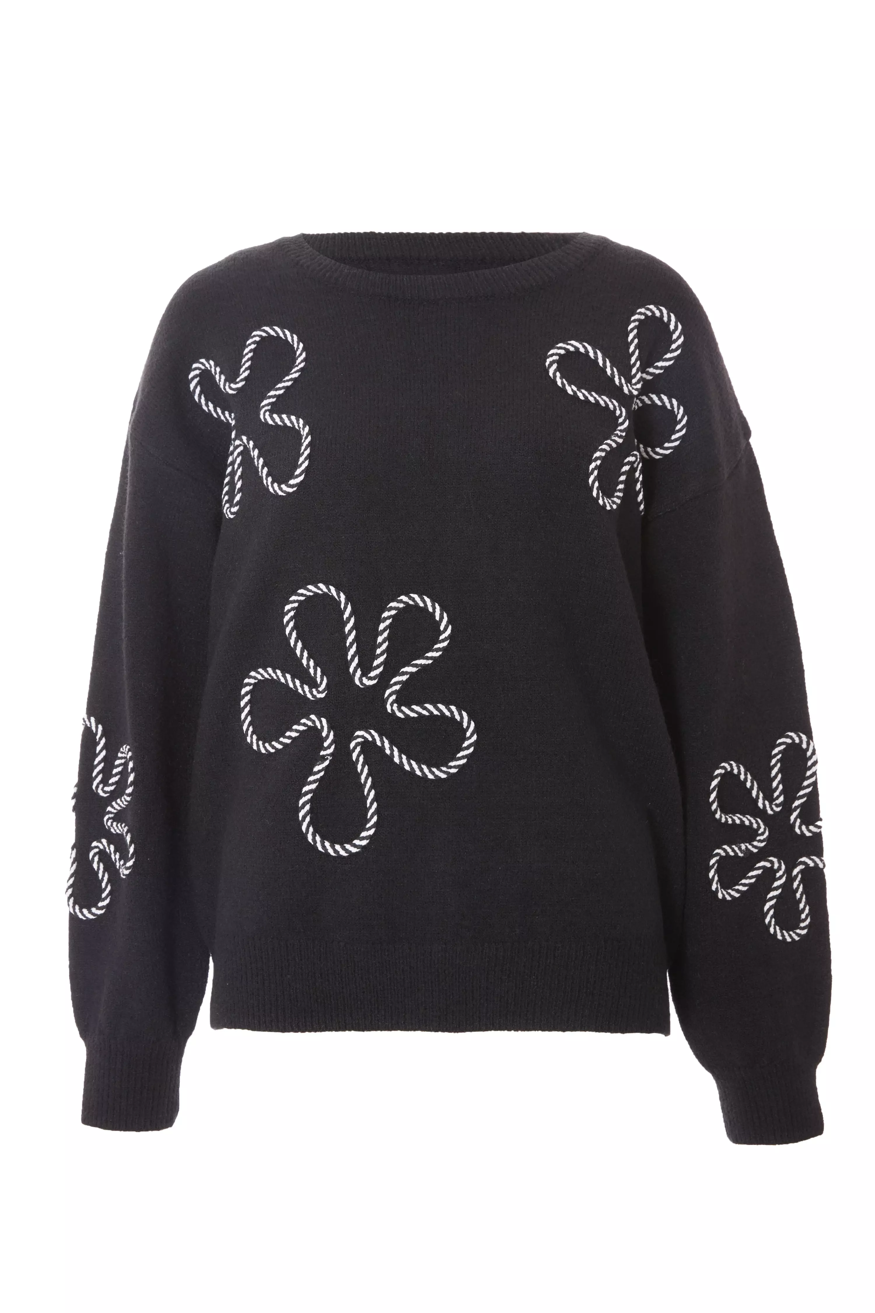 Black Knit Flower Stitch Jumper