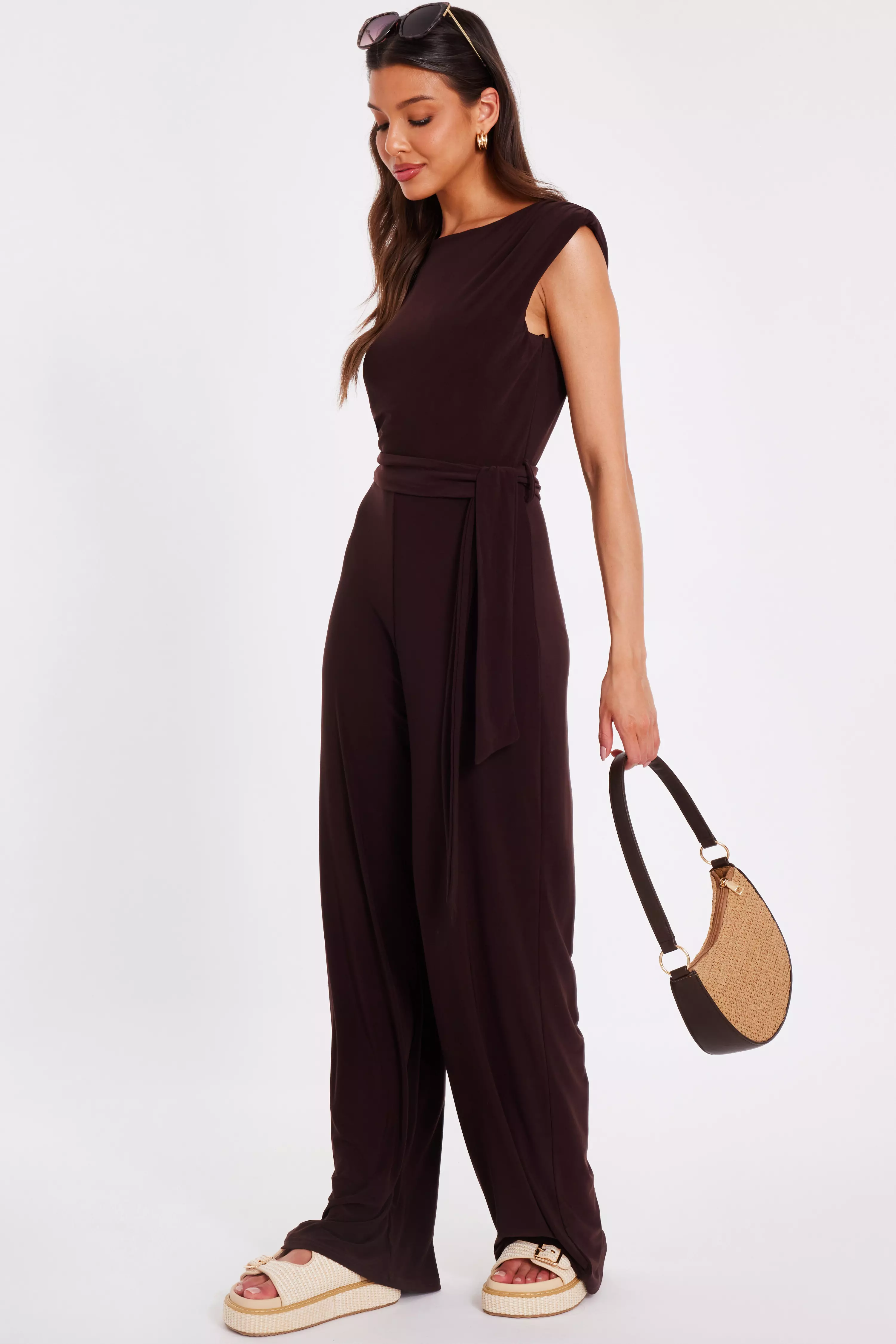 Brown Tie Waist Jumpsuit