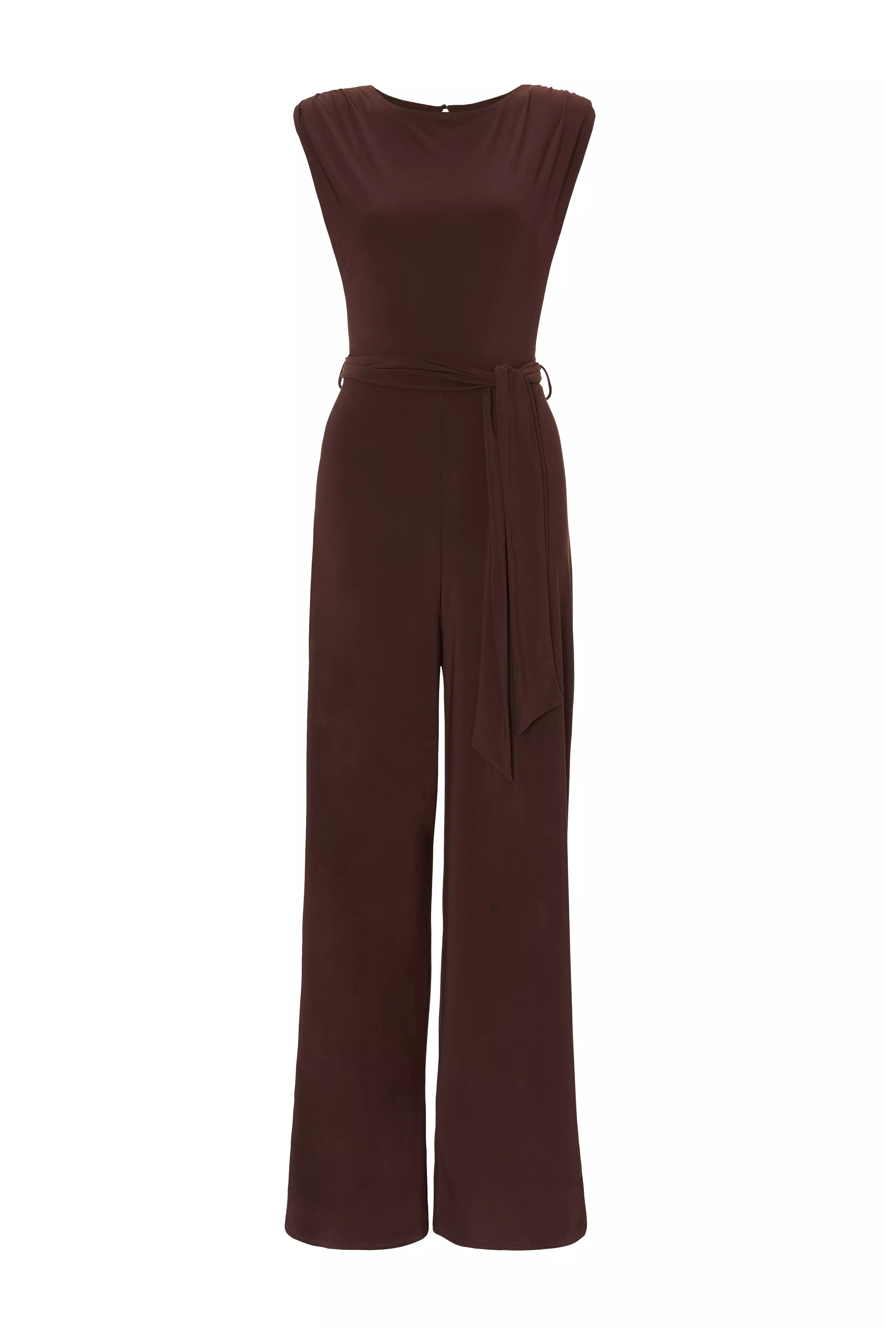 Brown Tie Waist Jumpsuit