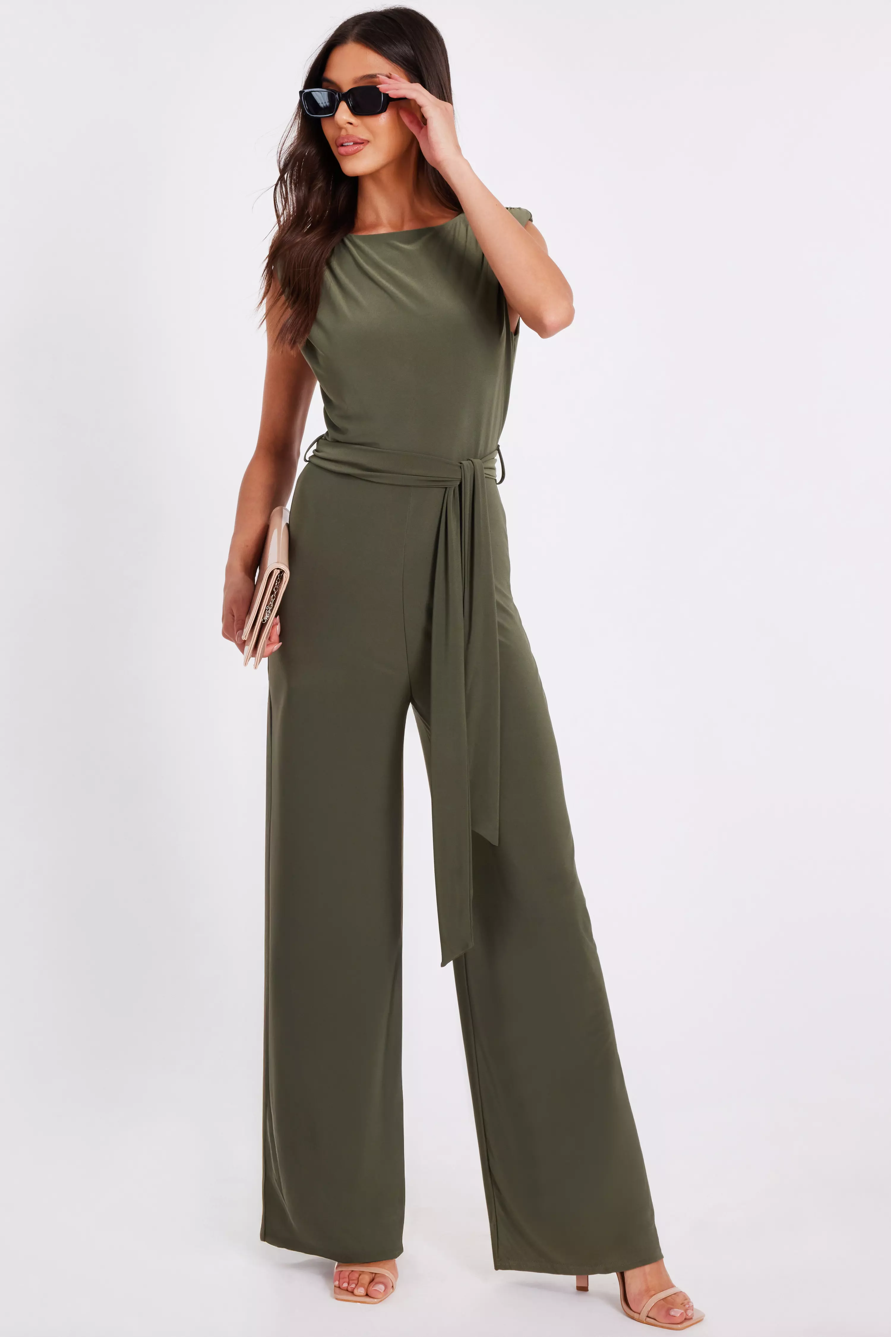 Khaki Tie Waist Jumpsuit