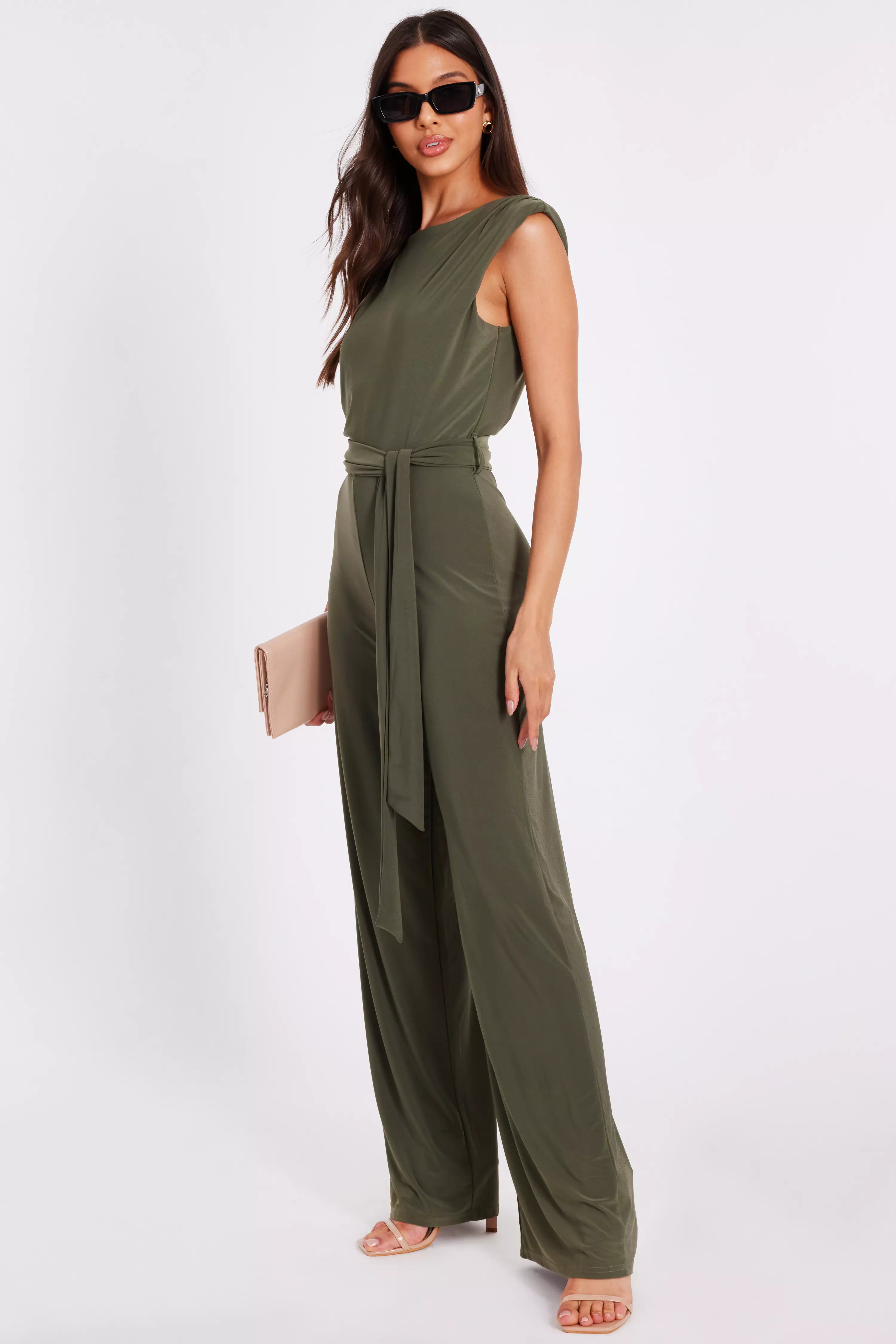 Khaki Tie Waist Jumpsuit