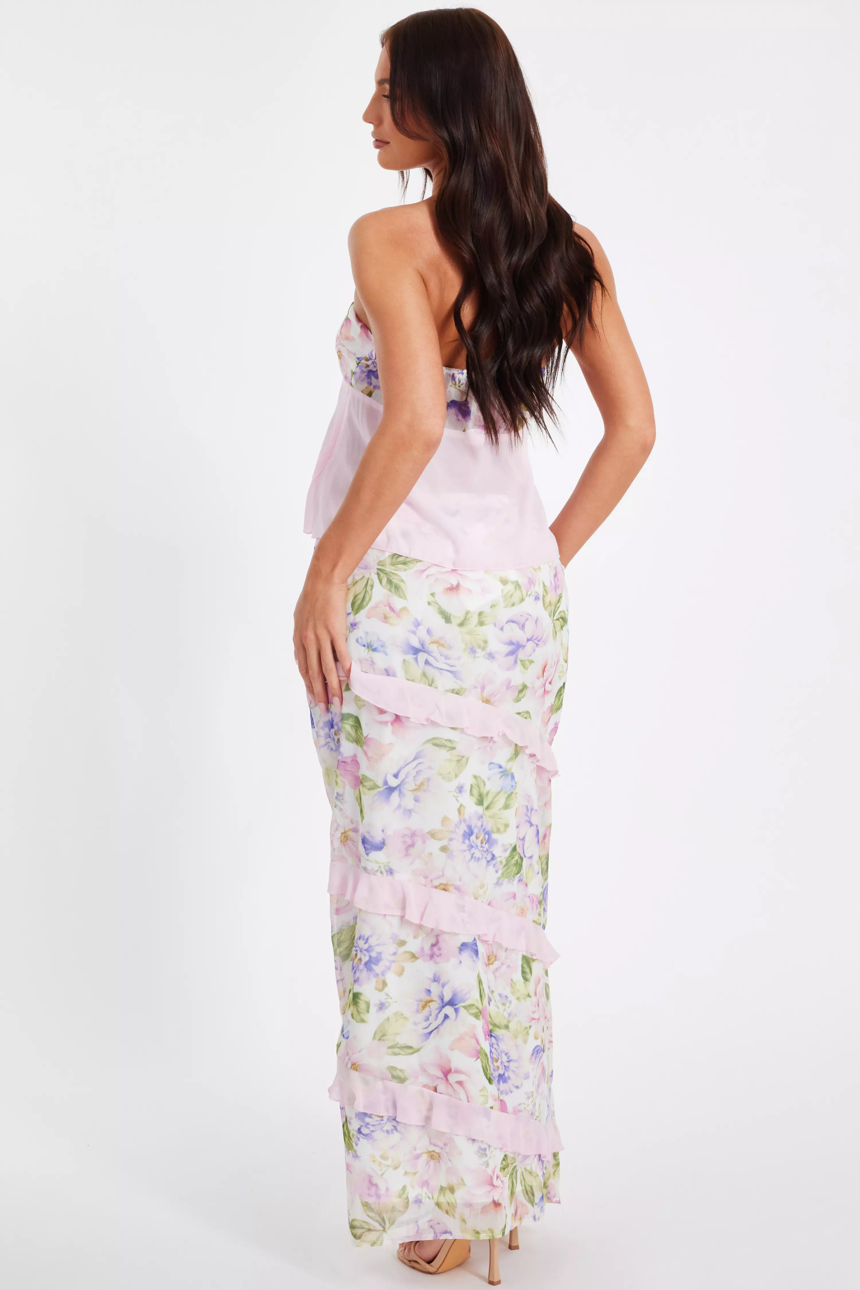 Baby Pink Chiffon Ruffle Maxi Skirt
