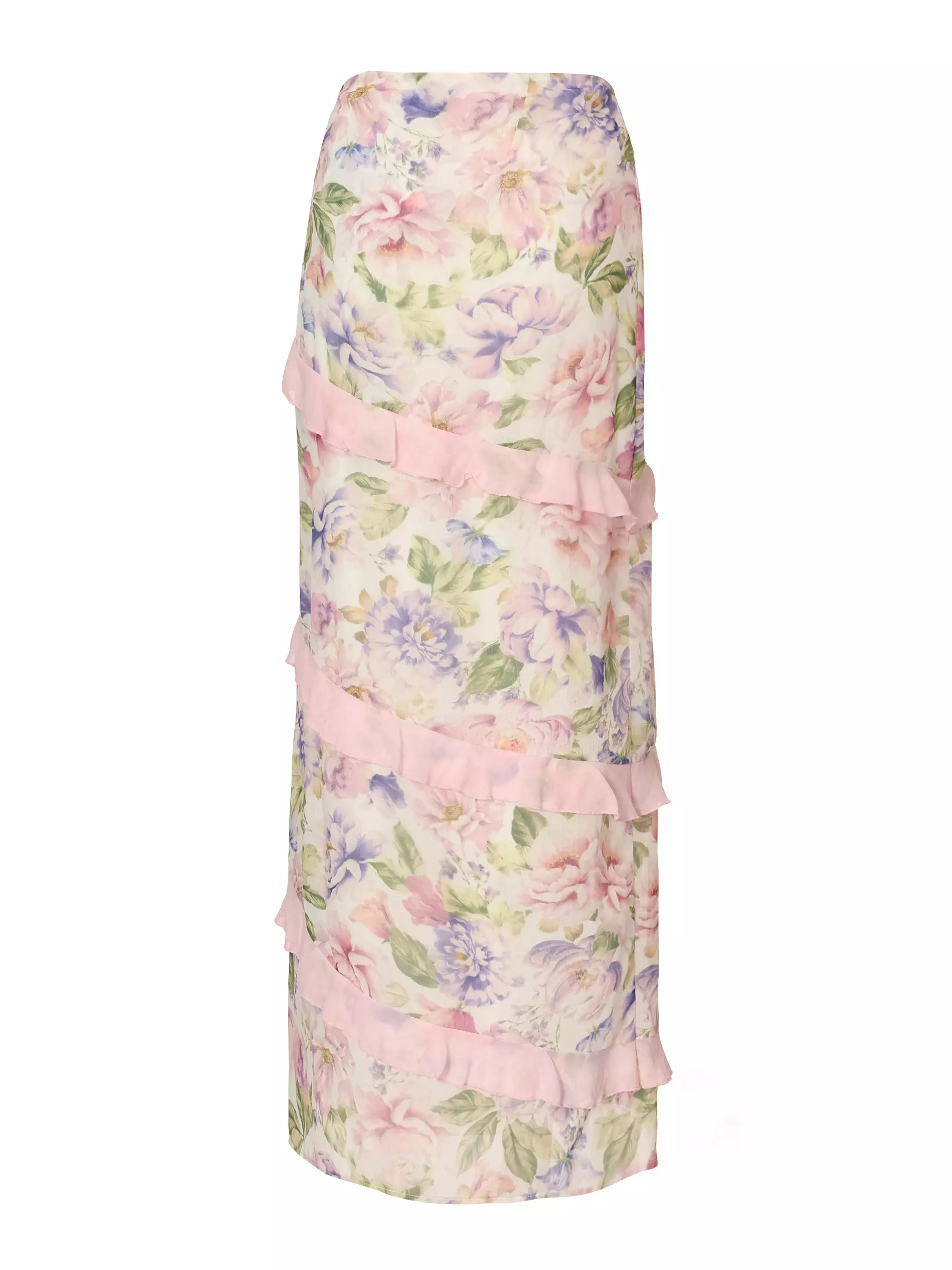 Baby Pink Chiffon Ruffle Maxi Skirt