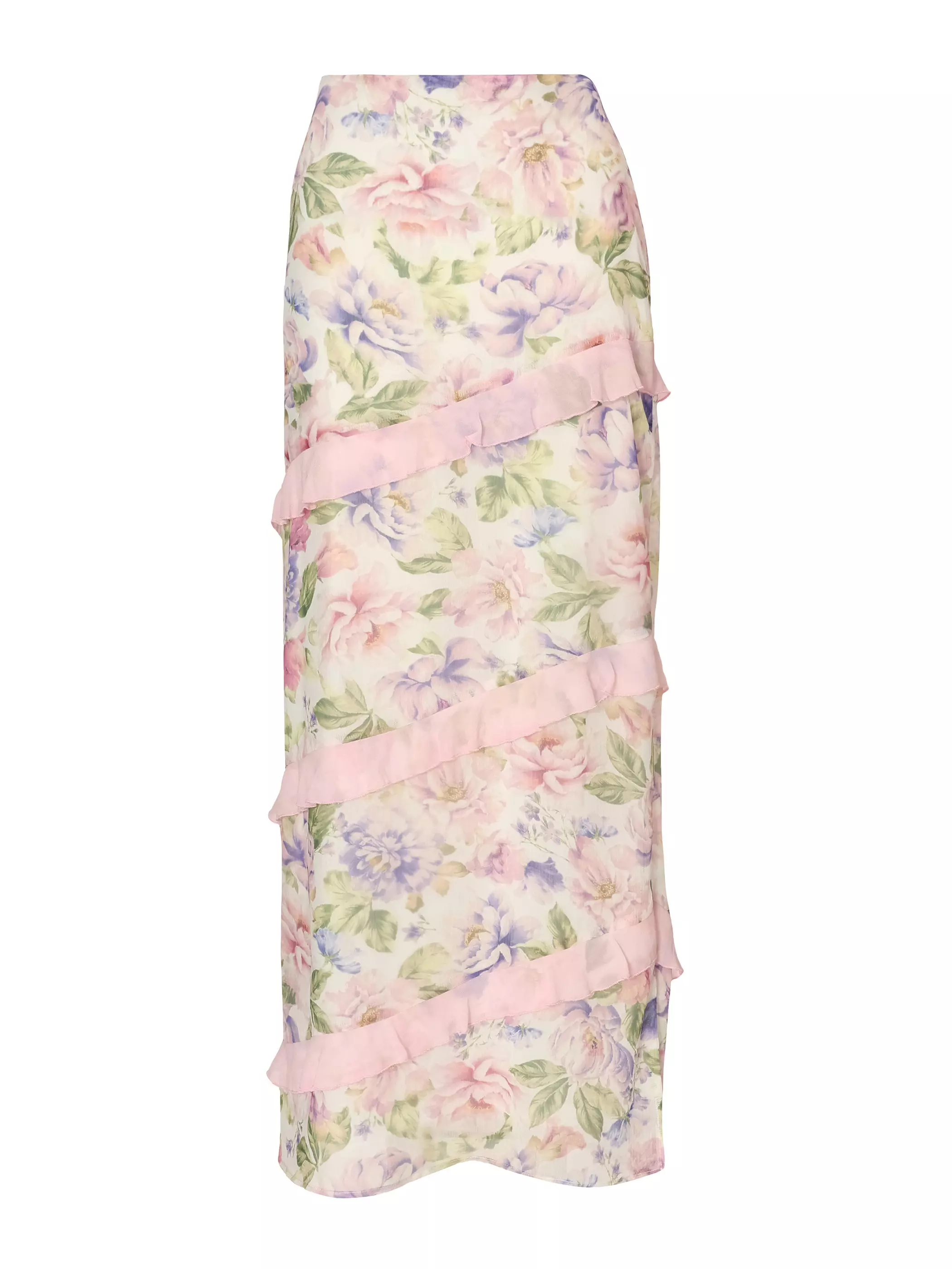 Baby Pink Chiffon Ruffle Maxi Skirt