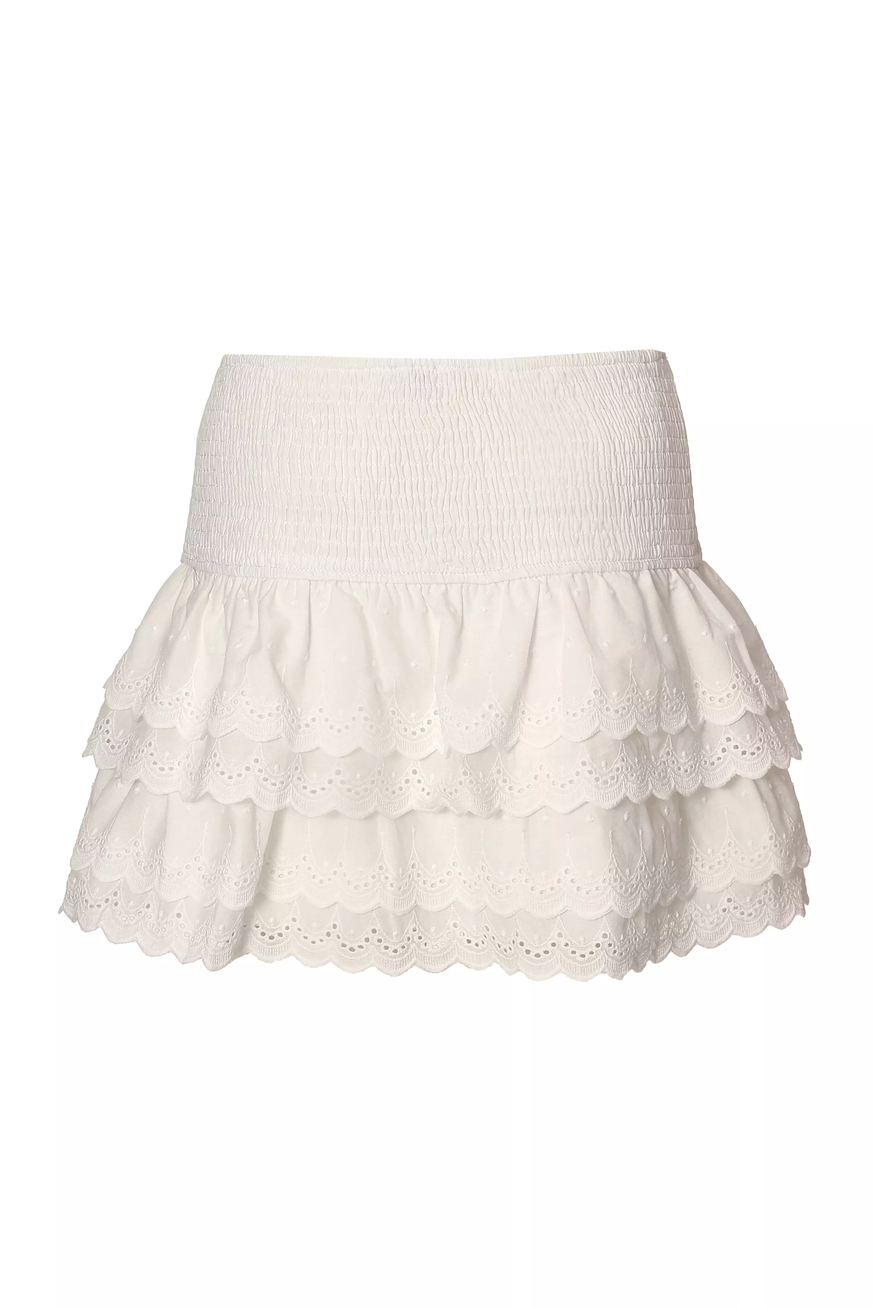 White Embroidered Mini Skirt