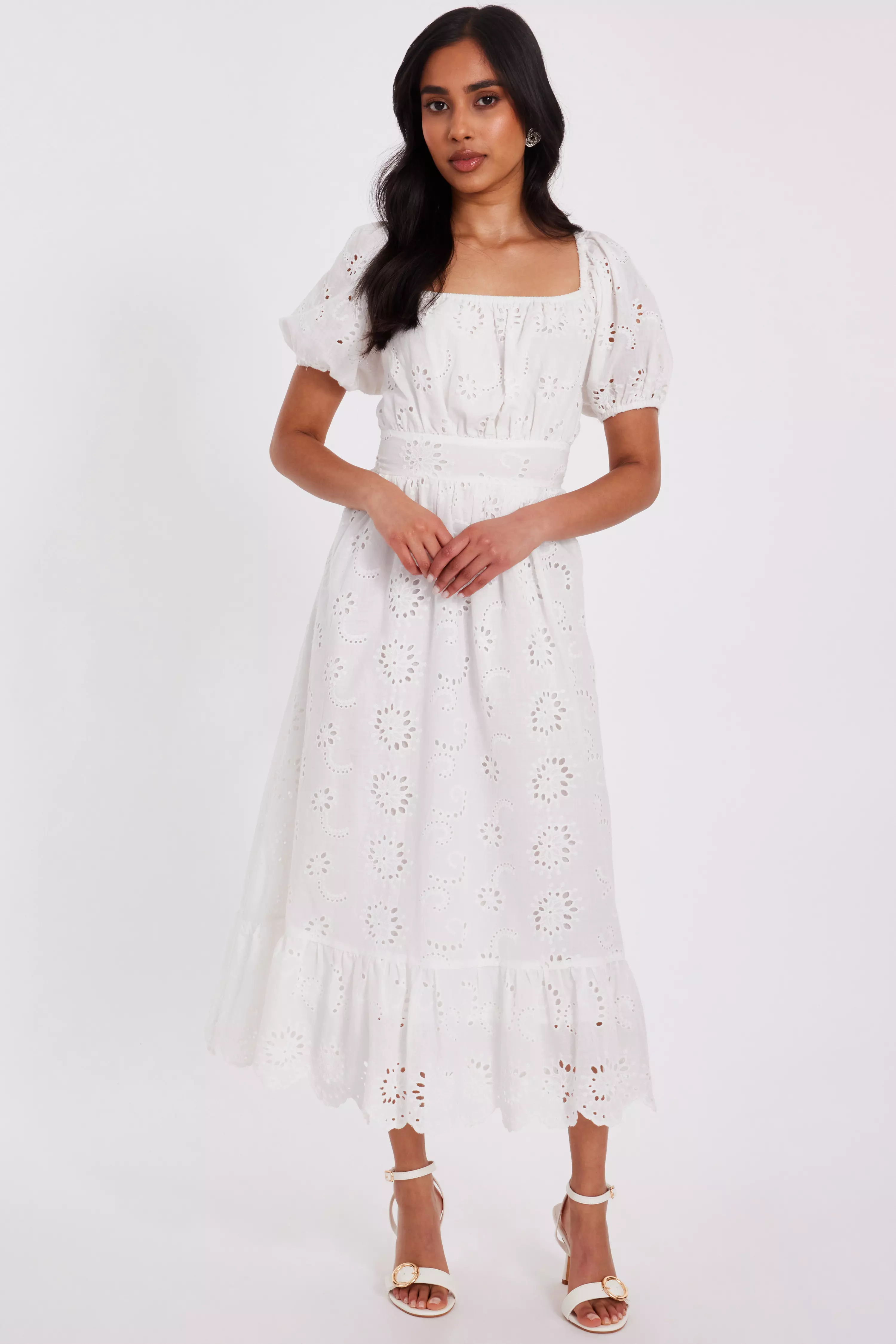 Petite White Embroidered Dress